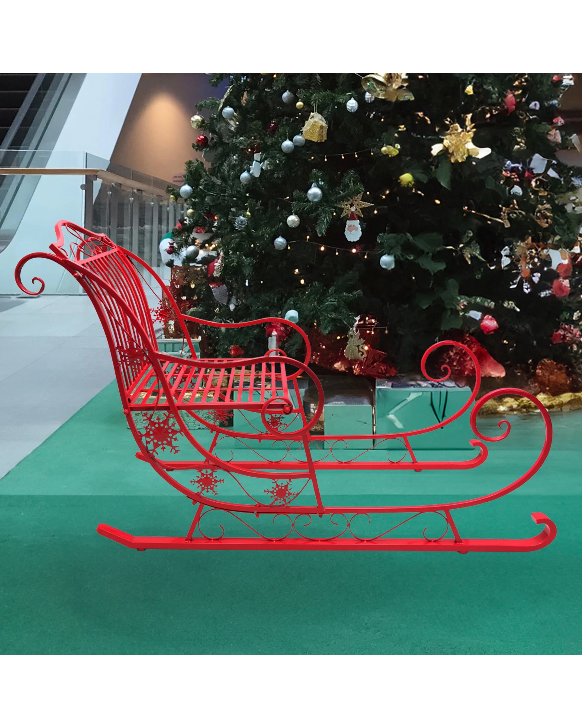 6 Christabelle Christmas Sleigh With Red Finish- Metal 150cm, 6 of 6