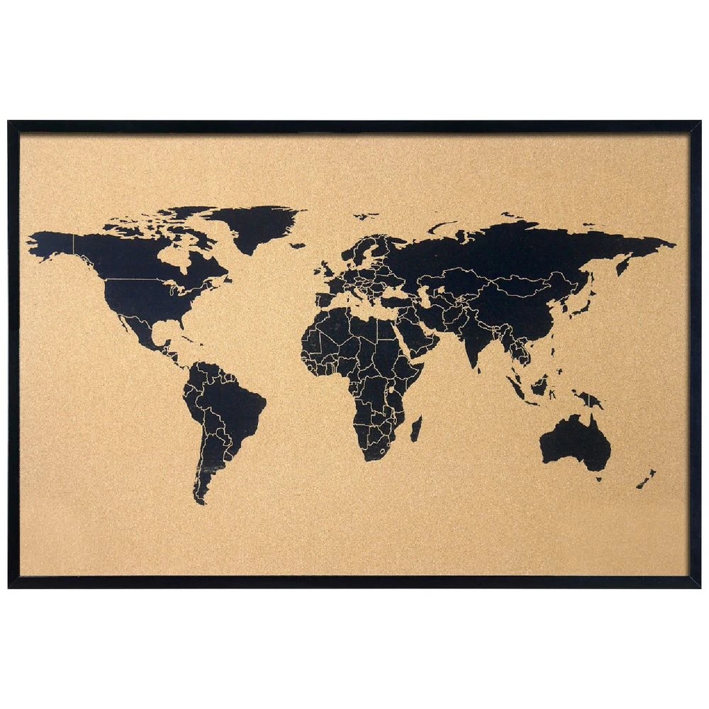 1 J.Burrows World Map Cork Board 900 x 600mm, 1 of 1