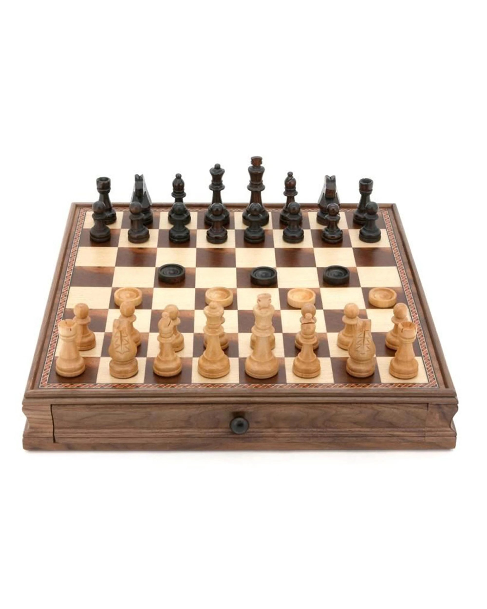 2 Dal Rossi 15 inch Walnut 2-in-1 Chess/Checkers Set with Drawers, 2 of 4