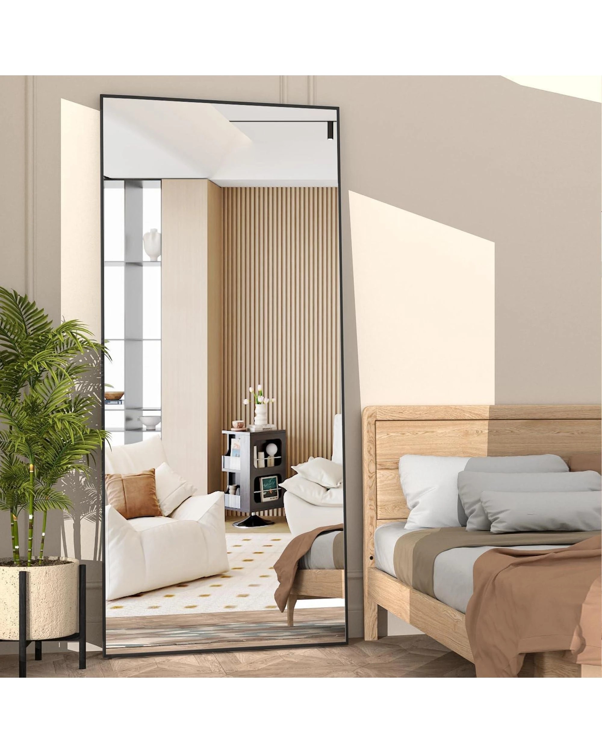 4 OAKORY 165x60cm Rectangular Full Length Mirror, Floor Mirror with Aluminium Alloy Frame Black - Black, 4 of 7