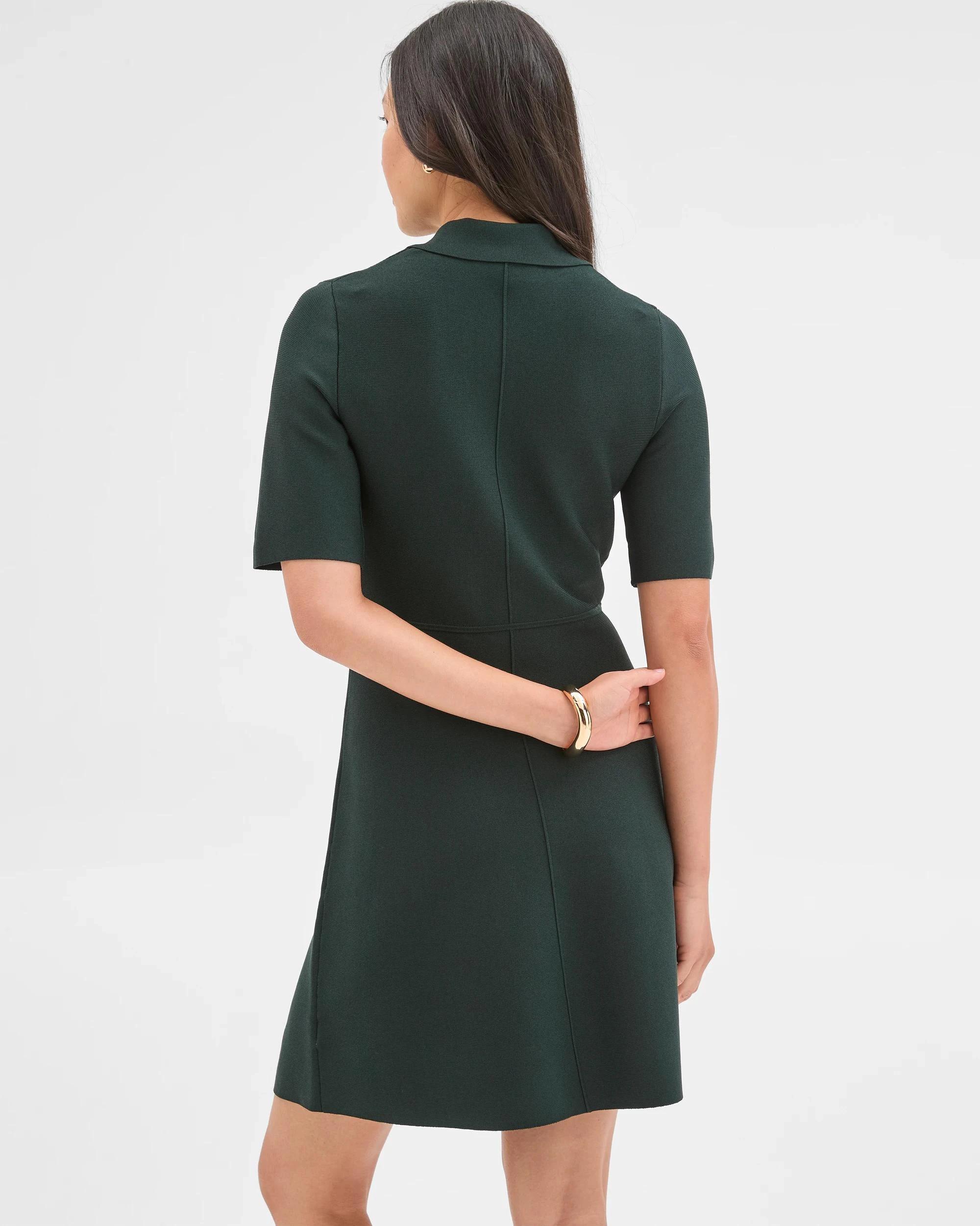 4 Preview Short Sleeve Crepe Knit Mini Dress MID JADE, 4 of 6