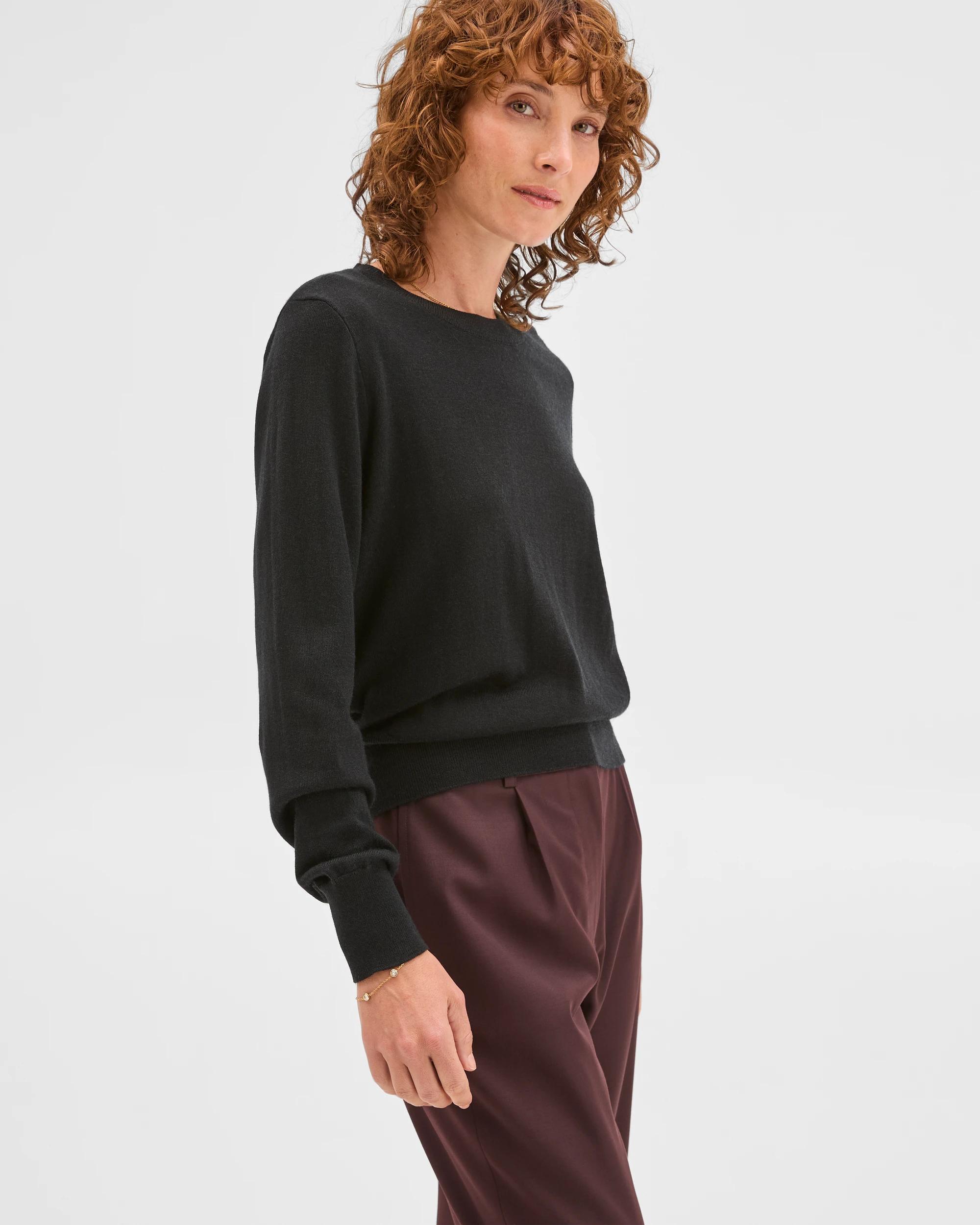 4 Preview Merino Crew Neck Stitch Detail Knit Sweater BLACK, 4 of 6