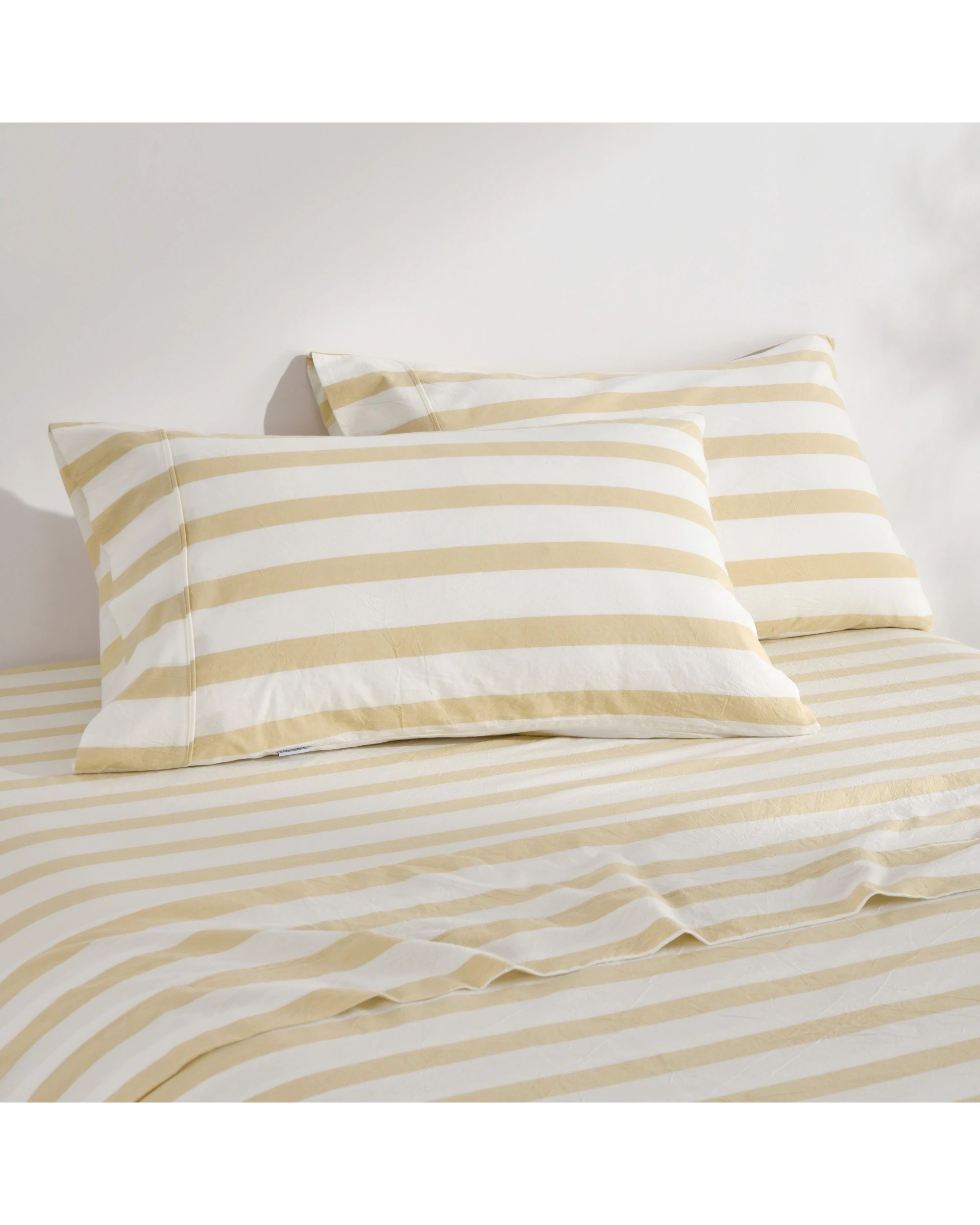 2 Dreamaker Cove Yarn Dyed Washed Cotton Striped Sheet Set - Double Bed - Sand, 2 of 7