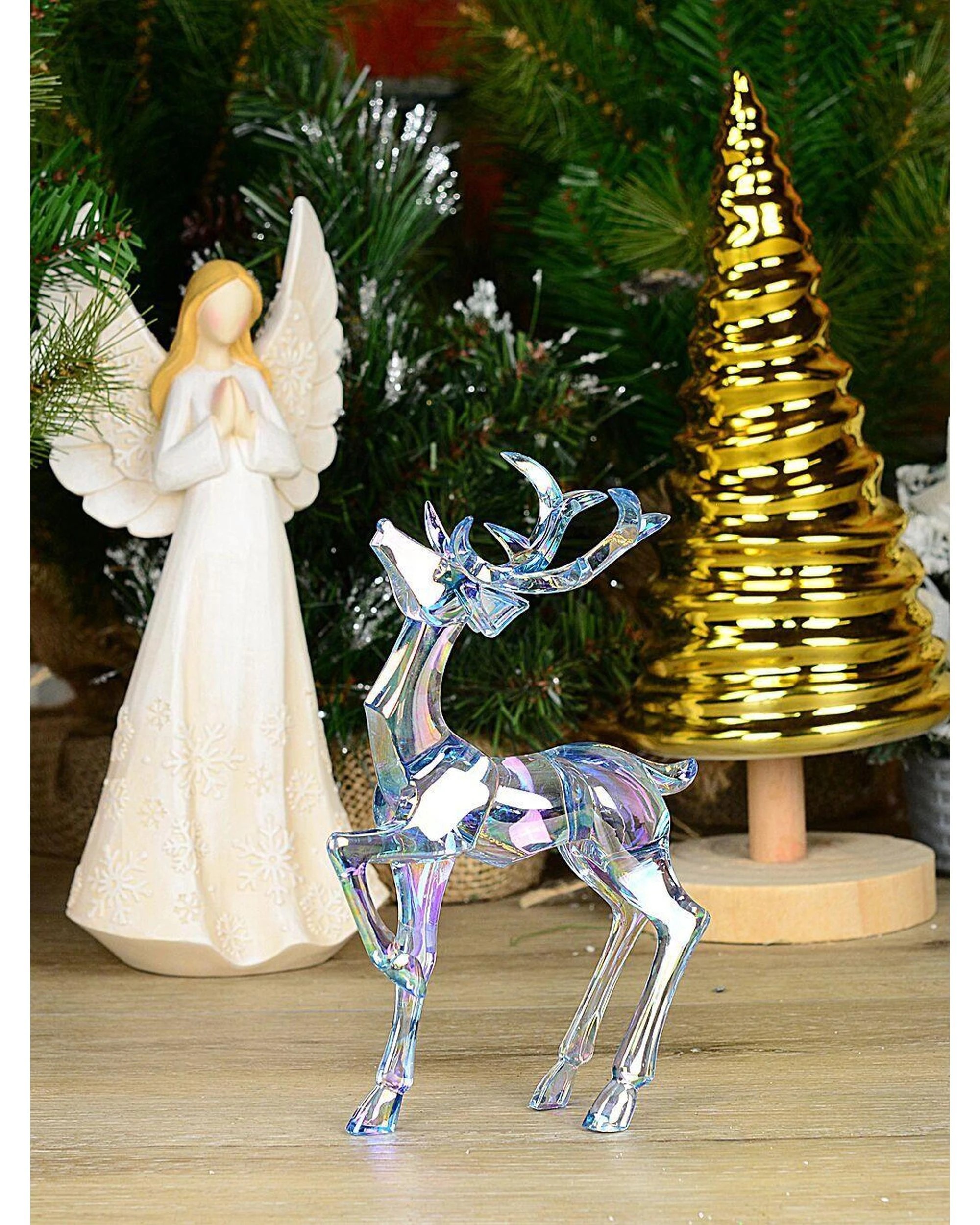 Christmas Warehouse 19cm Iridescent Blue Glass Style Standing Reindeer ...