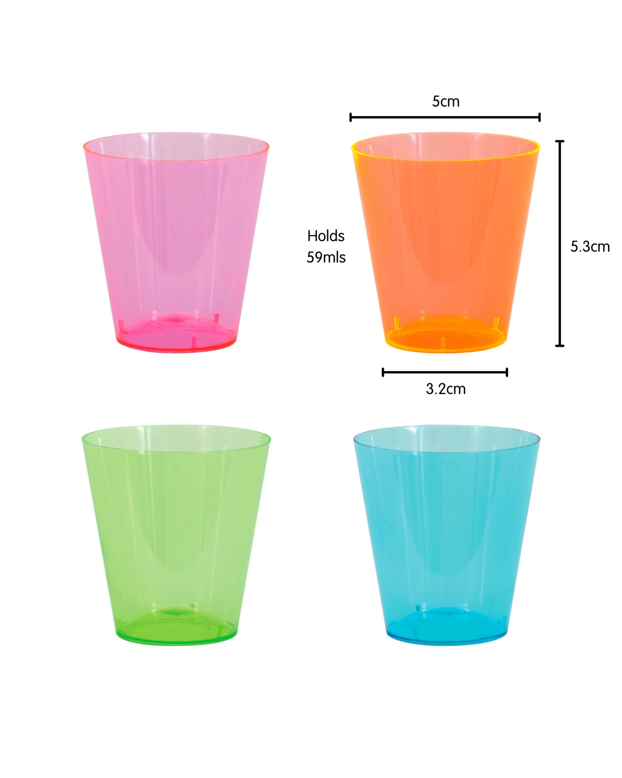 2 Unique Neon Coloured Shot Glasses 59mls Pack of 40, 2 of 3