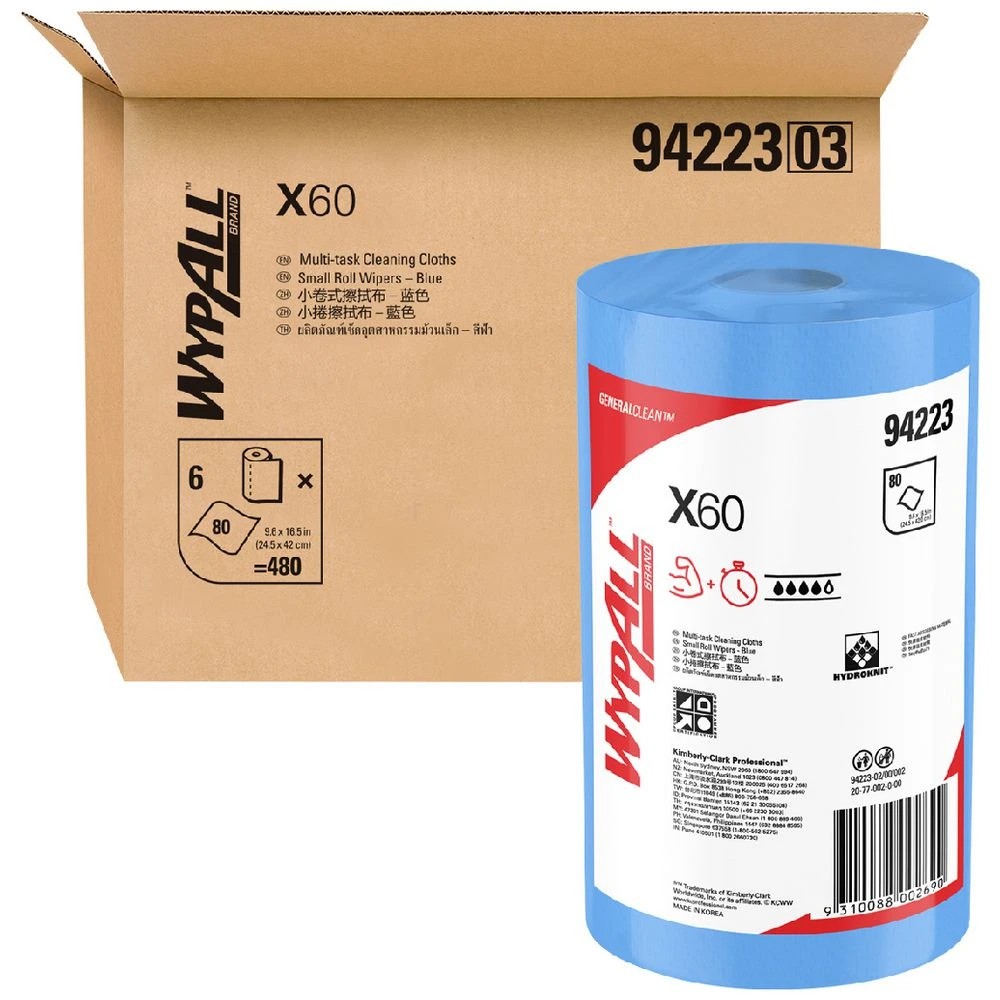 1 WyPall X60 Small Roll Wipes 80 Sheet 6 Pack, 1 of 5