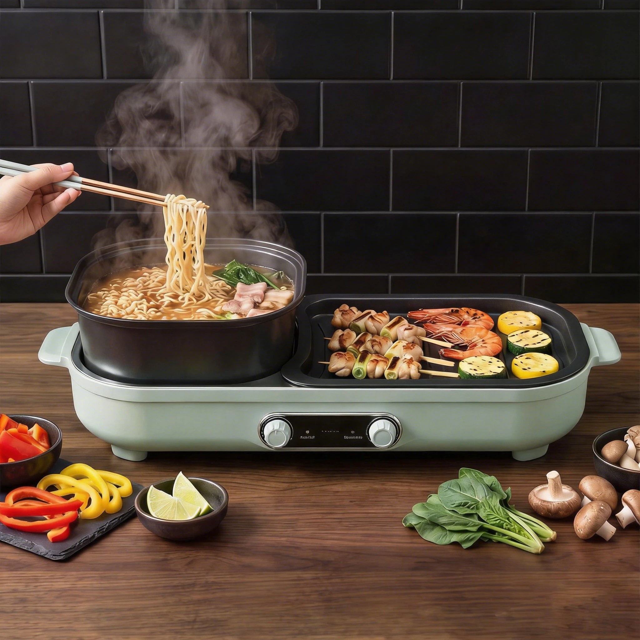 4 Yopower Electric Grill and Hot Pot 5L - Green, 4 of 5