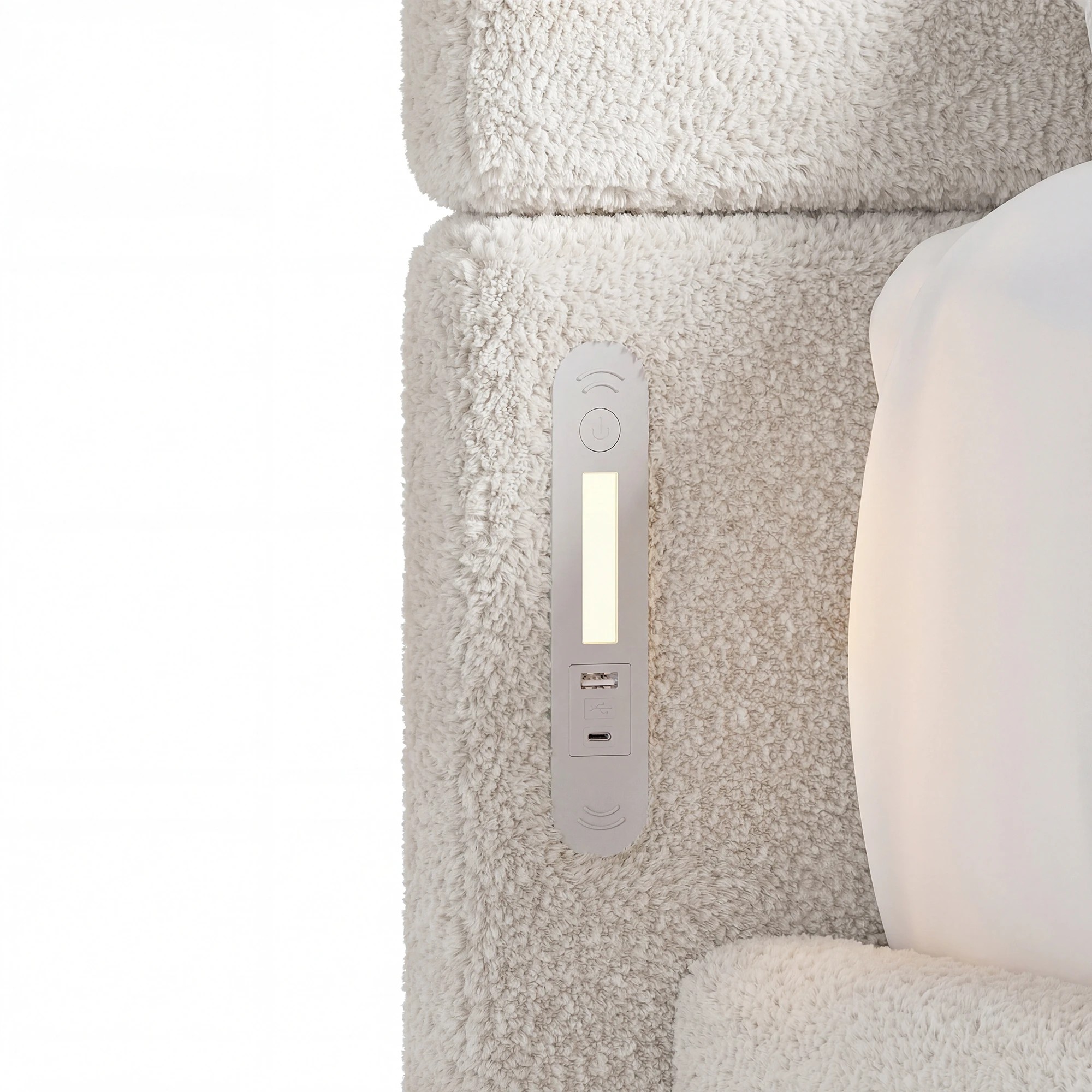4 Advwin Double Cloud Bed Frame Teddy Fleece Upholstered LED Light Charging Ports - White, 4 of 8