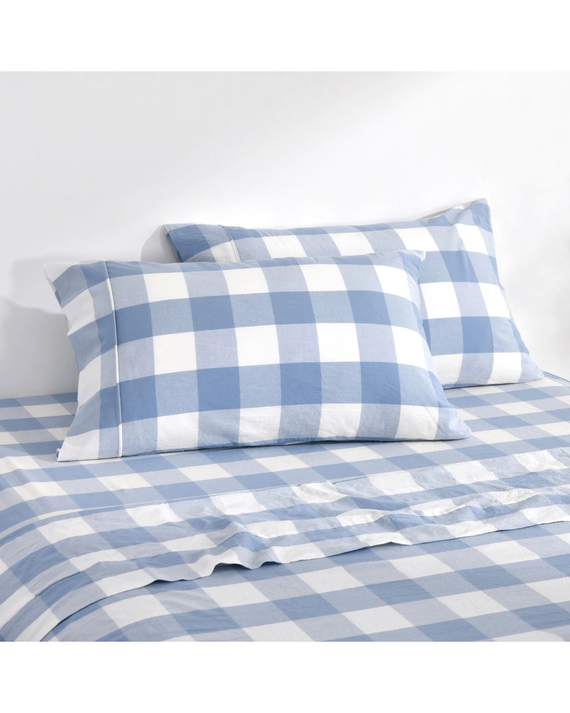 2 Dreamaker Remy Yarn Dyed Washed Cotton Checkered Sheet Set - Super King Bed - Cornflower, 2 of 7
