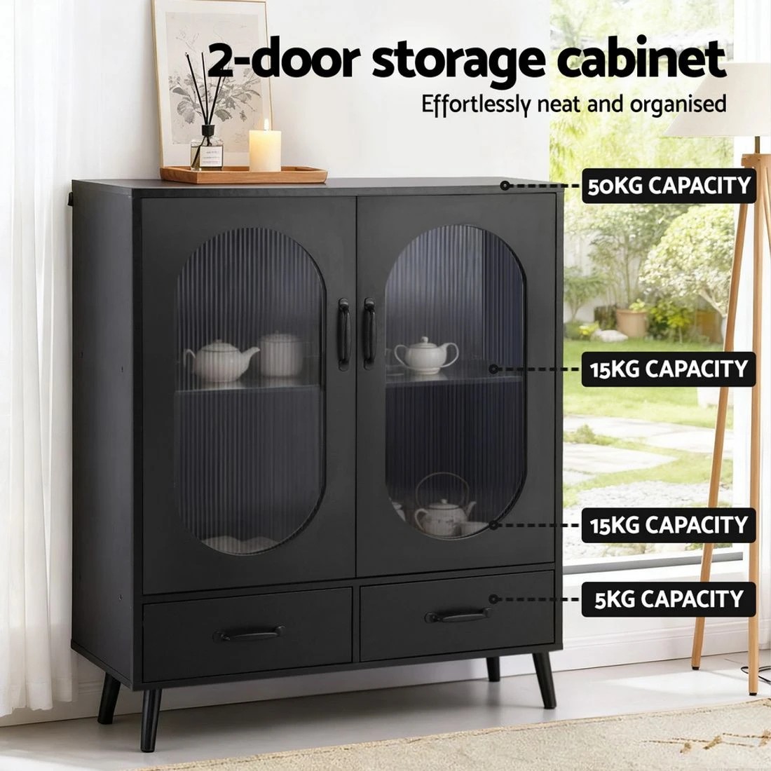 6 Artiss Buffet Sideboard Double Doors - Black, 6 of 6