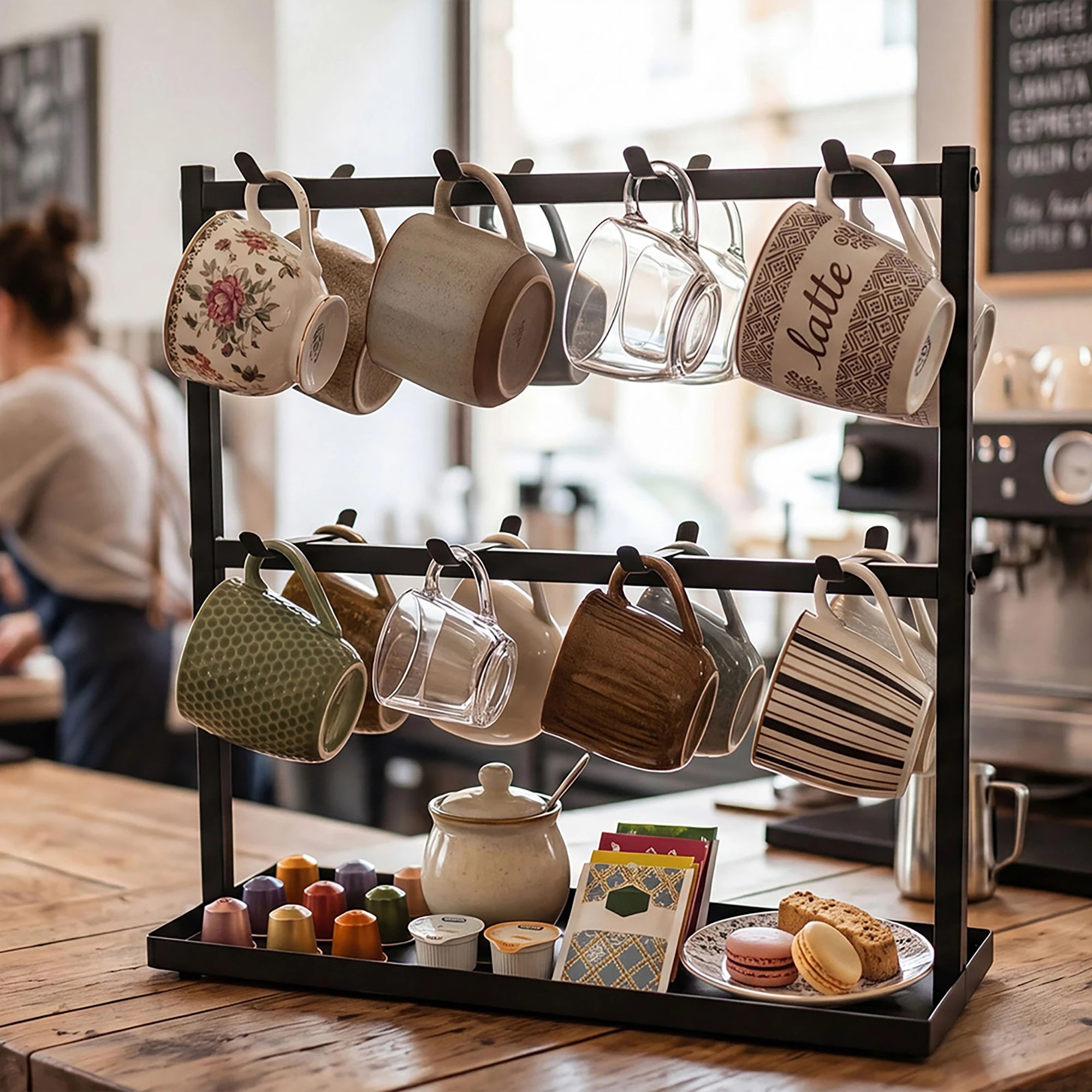 7 Levede Mug Rack 2 Tier 16 Hook Metal Coffee Cup Holder Stand Organizer Kitchen, 7 of 8