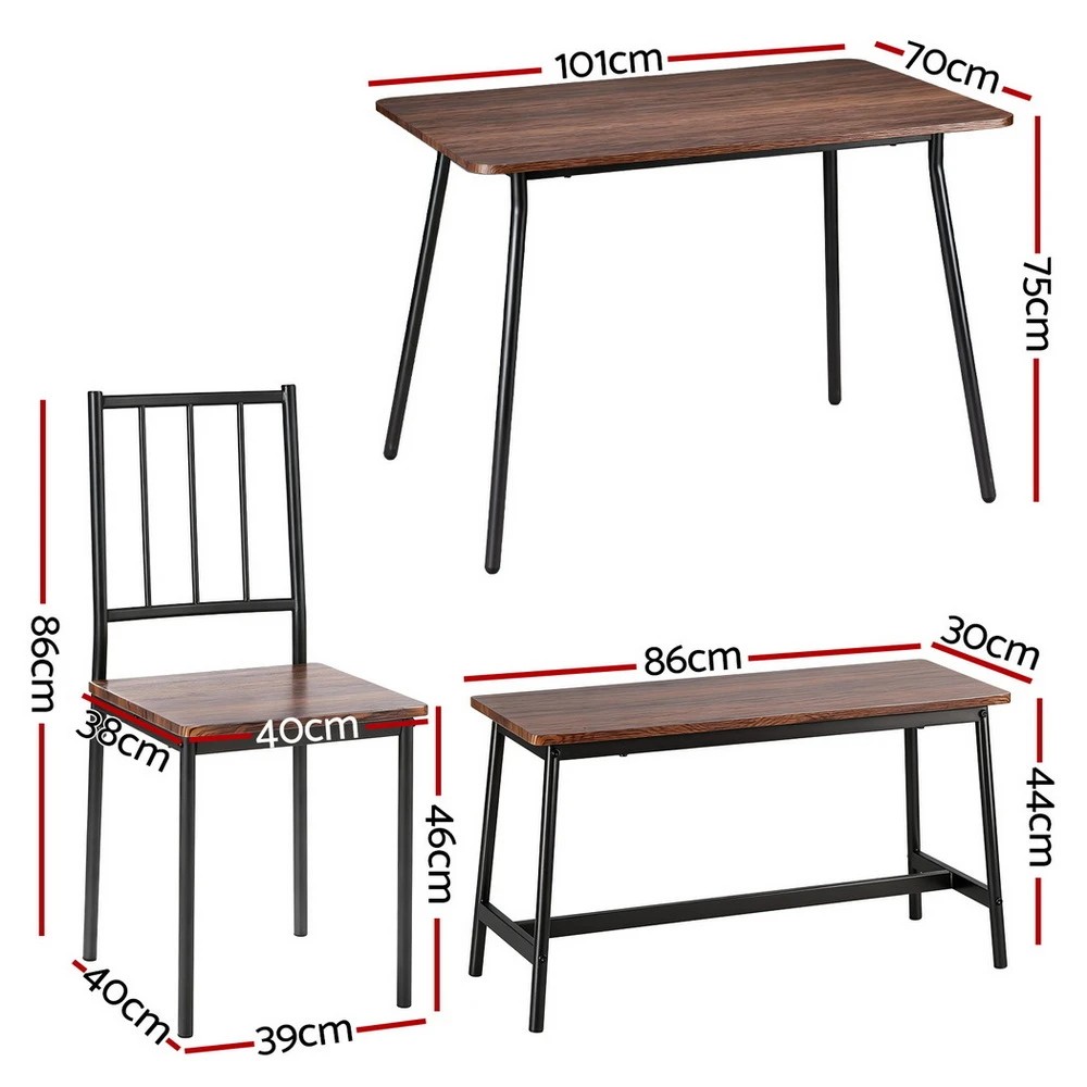 2 Artiss Dining Table and Chairs Set of 4 Bench Kitchen Furniture Rustic - Multi, 2 of 10