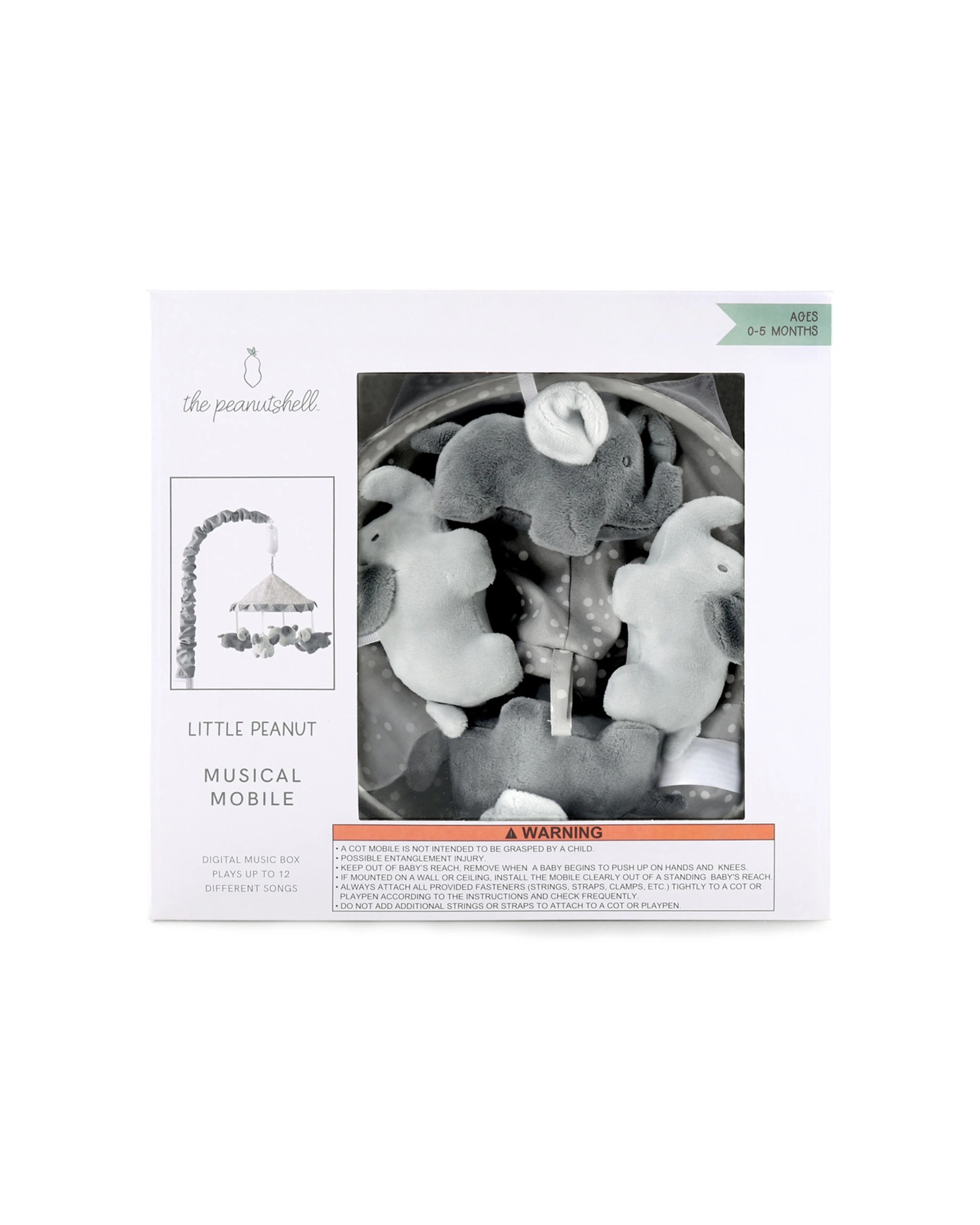 2 The Peanutshell Little Peanut Elephant Musical Mobile Baby Nursery Decor - Grey, 2 of 2