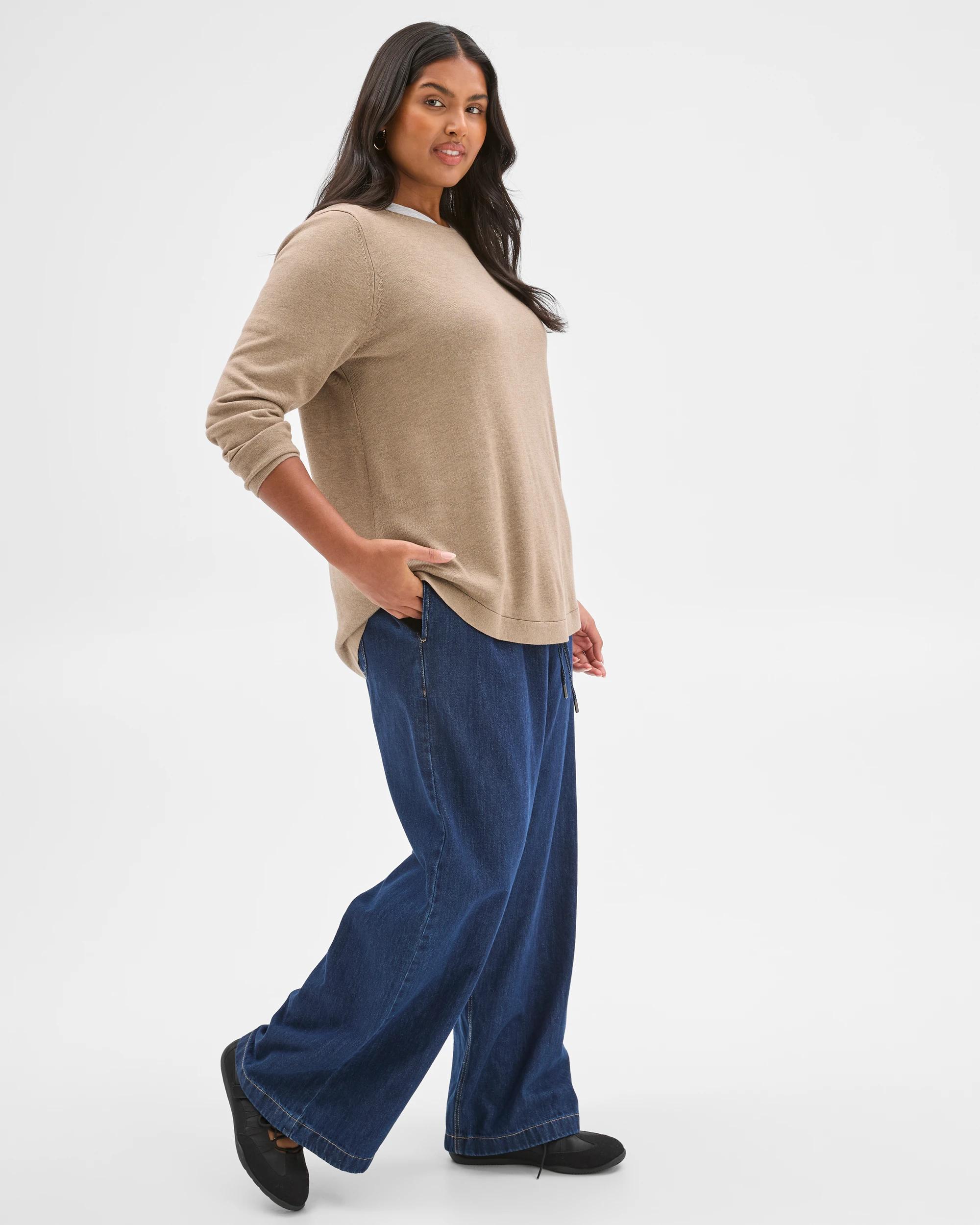 3 Target Curve Plus Size Long Sleeve Curve Hem Rib Jumper DARK FAWN MARLE, 3 of 7