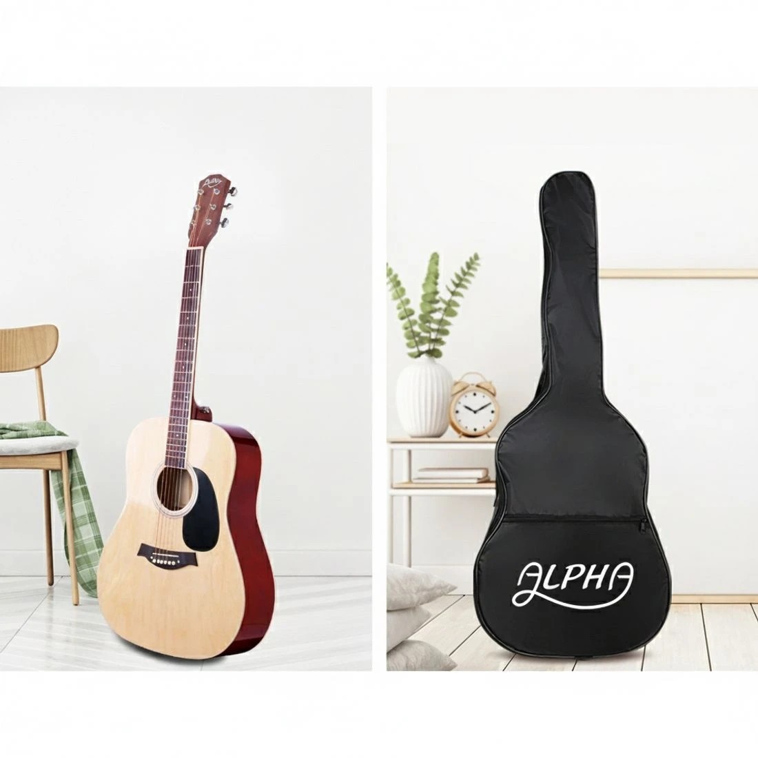 4 Alpha 41 Inch Acoustic Guitar Wooden Body Steel String Dreadnought Wood - Natural, 4 of 7