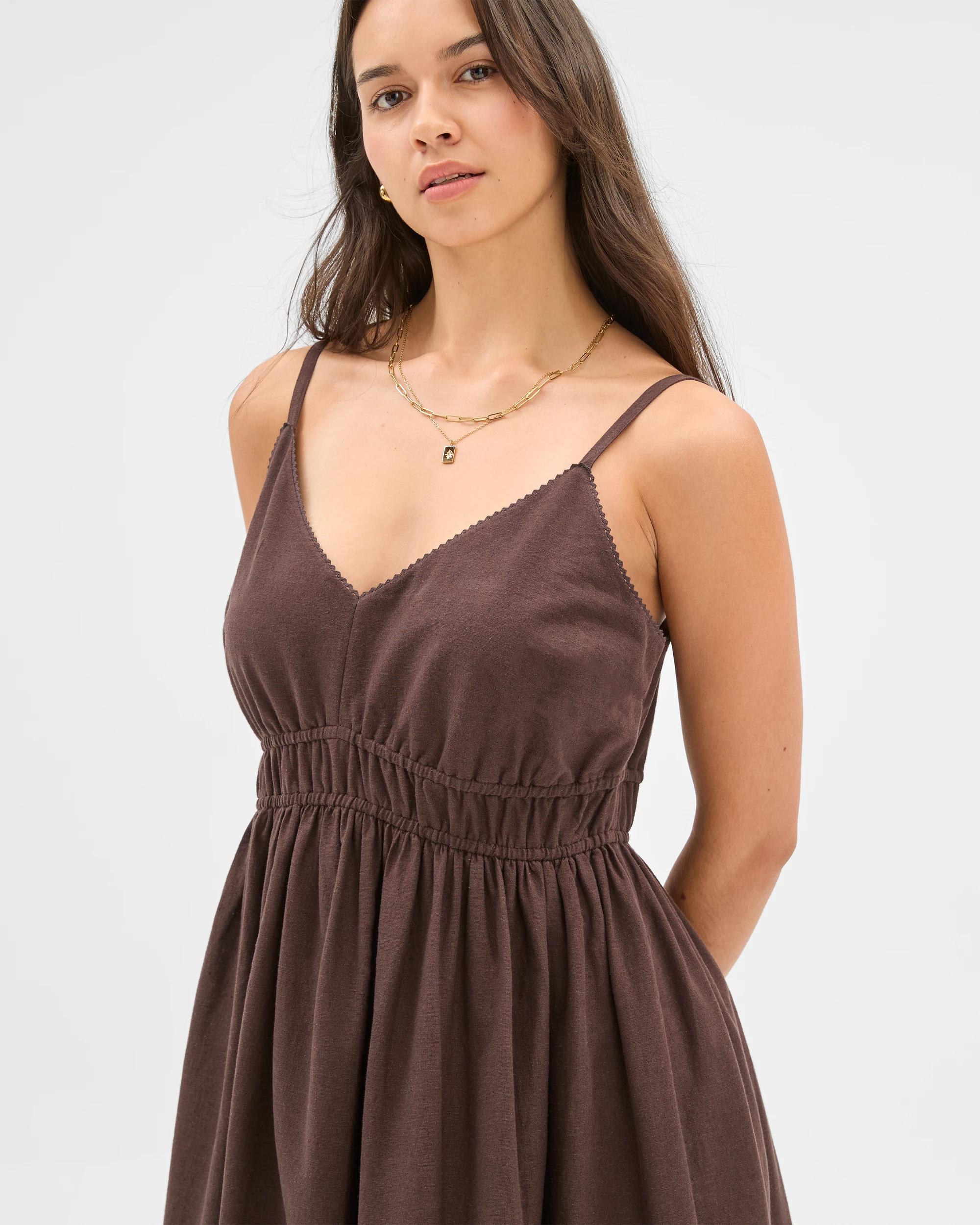 2 Target Resort Linen Blend Embroidered Maxi Dress CHOCOLATE, 2 of 9