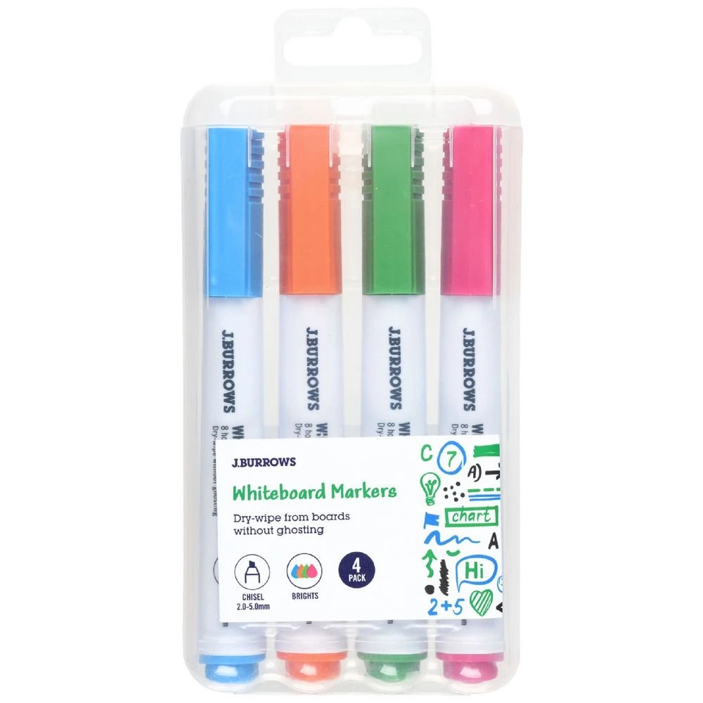 1 J.Burrows Whiteboard Markers Chisel Brights 4 Pack, 1 of 3