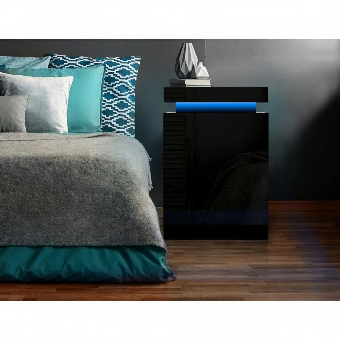 6 Artiss 2X Bedside Table LED 3 Drawers - Black, 6 of 9