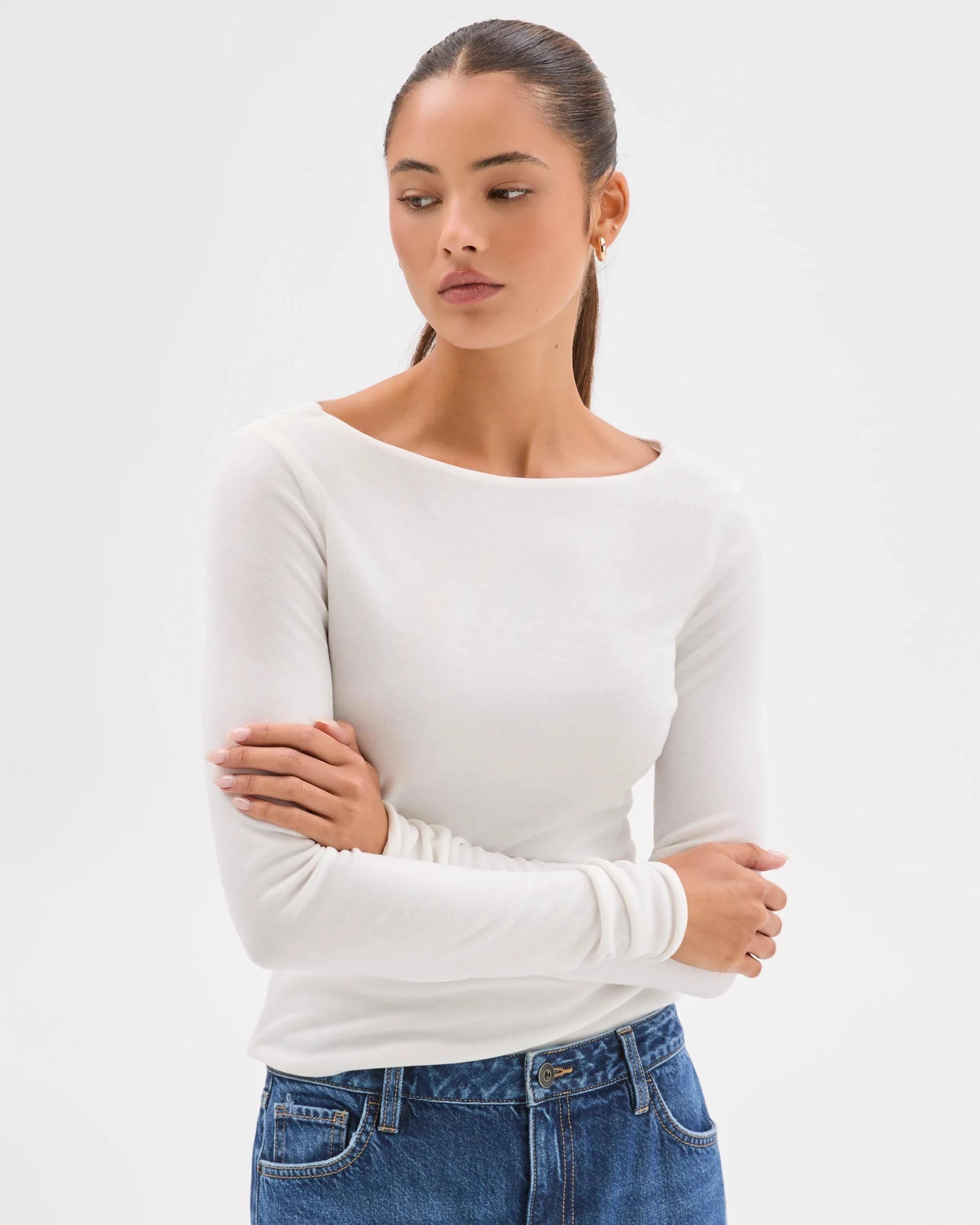 2 Lily Loves Double Layer Boat Neck Long Sleeve Top JET STREAM, 2 of 6