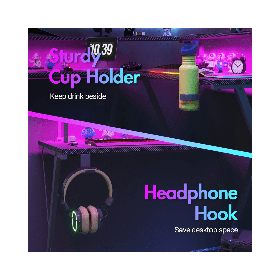 4 Advwin 126cm L Shaped Gaming Desk With Led Lights & Power Outlets Computer Desk Black, 4 of 10