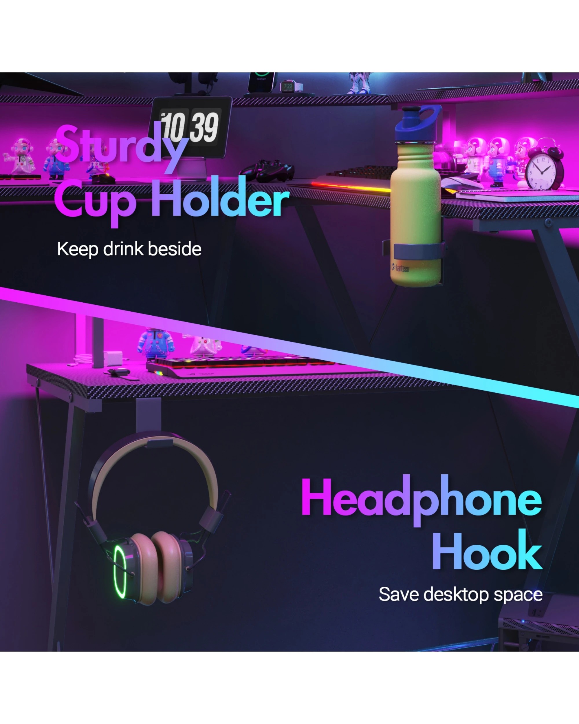 4 Advwin 126cm L Shaped Gaming Desk With Led Lights & Power Outlets Computer Desk Black, 4 of 10