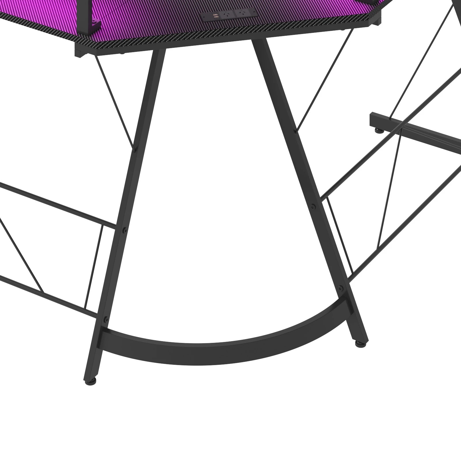 3 Advwin 126cm L Shaped Gaming Desk With Led Lights & Power Outlets Computer Desk Black, 3 of 9