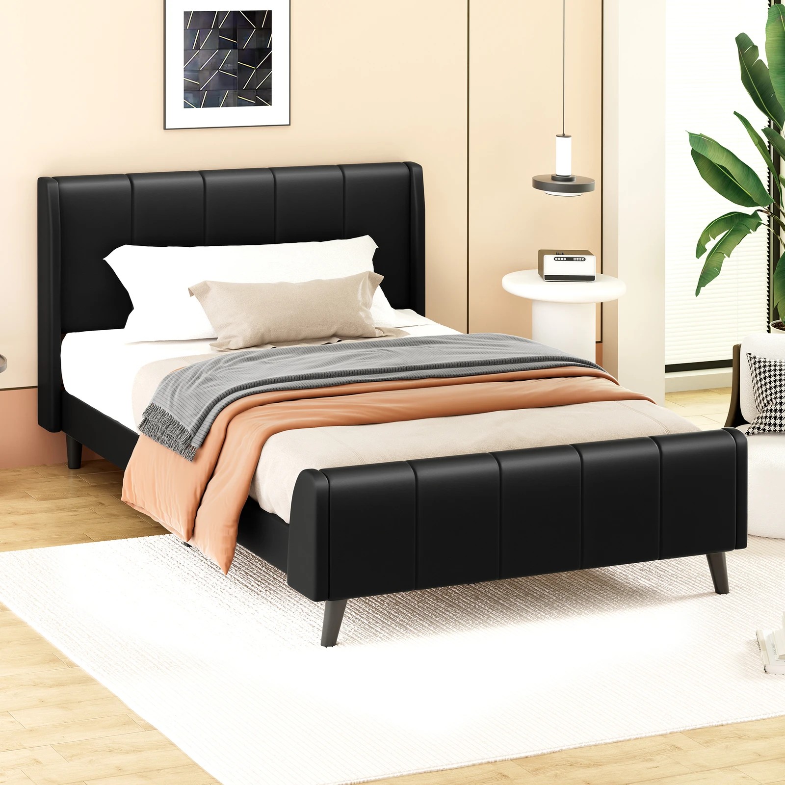 9 Alfordson Bed Frame Single Size Tufted Headboard Base Leather Hundolf - Black, 9 of 10