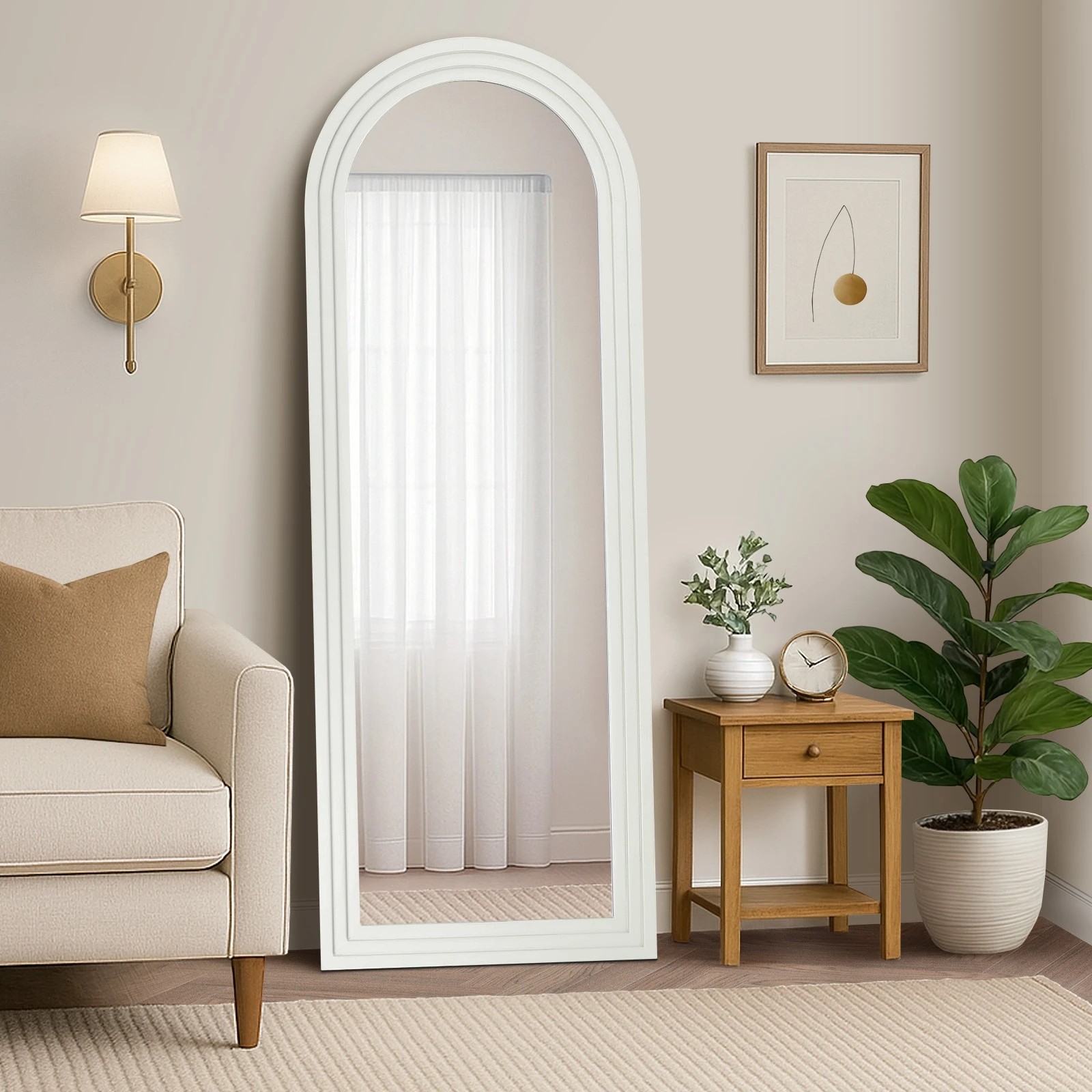 3 Oikiture Full Length Arch Mirror 165x60cm Wood Wall Mounted Home Decor - White, 3 of 10
