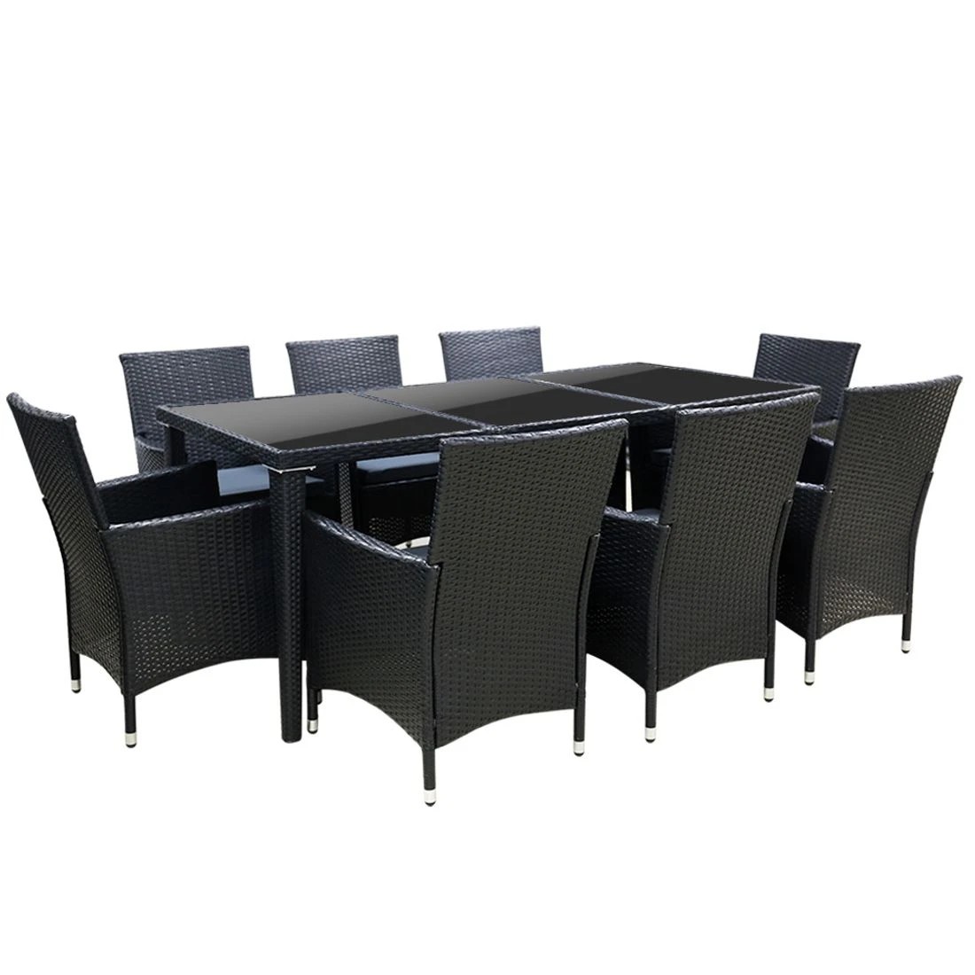 1 Gardeon Outdoor Dining Set 9 Piece Wicker Lounge Setting - Black, 1 of 7