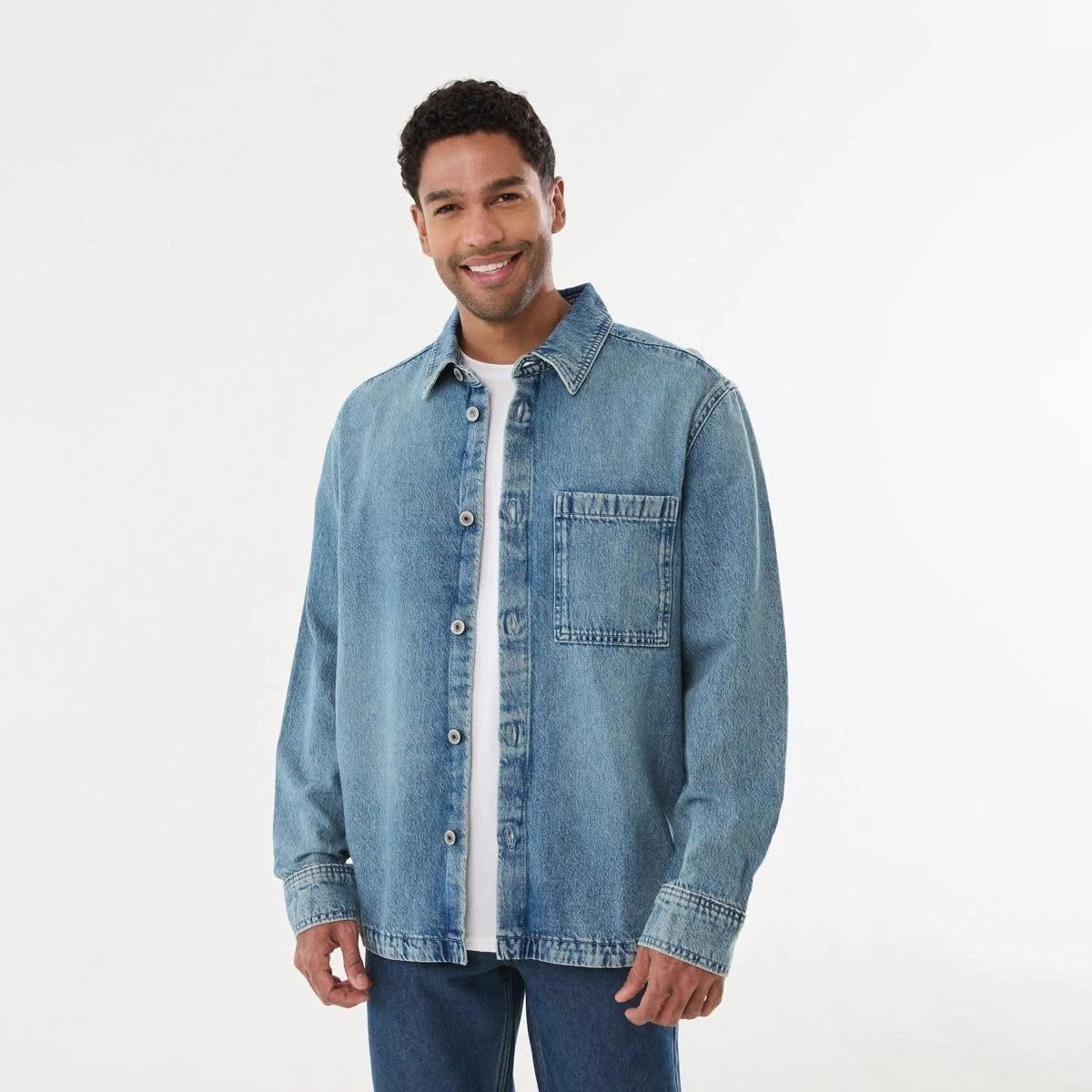 1 Long Sleeve Denim Overshirt MID DENIM WASH, 1 of 6