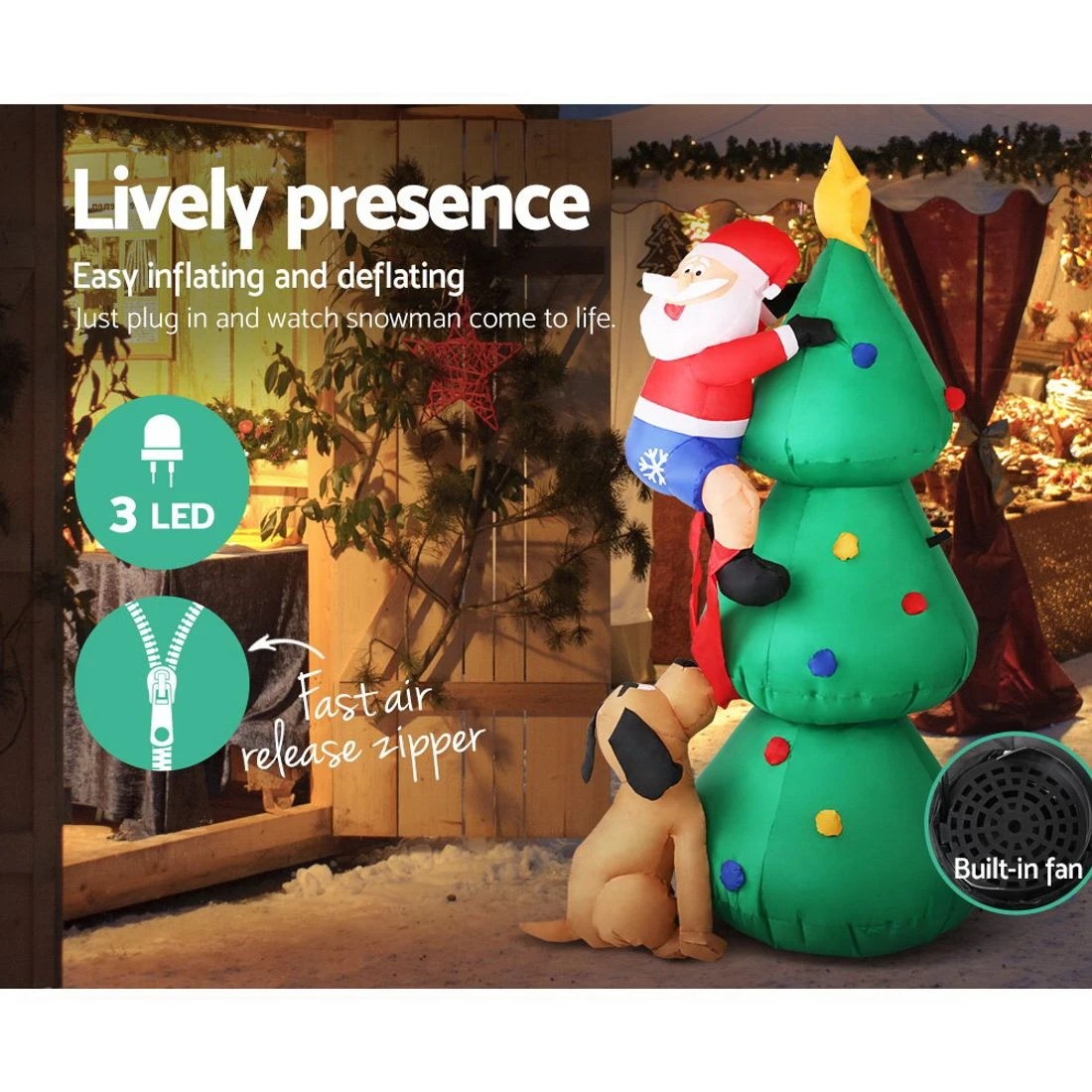 4 Jingle Jollys Christmas Inflatable Santa Tree 1.8m Illuminated Decorations Durable Space Saving Modern Decor
 - green, 4 of 4
