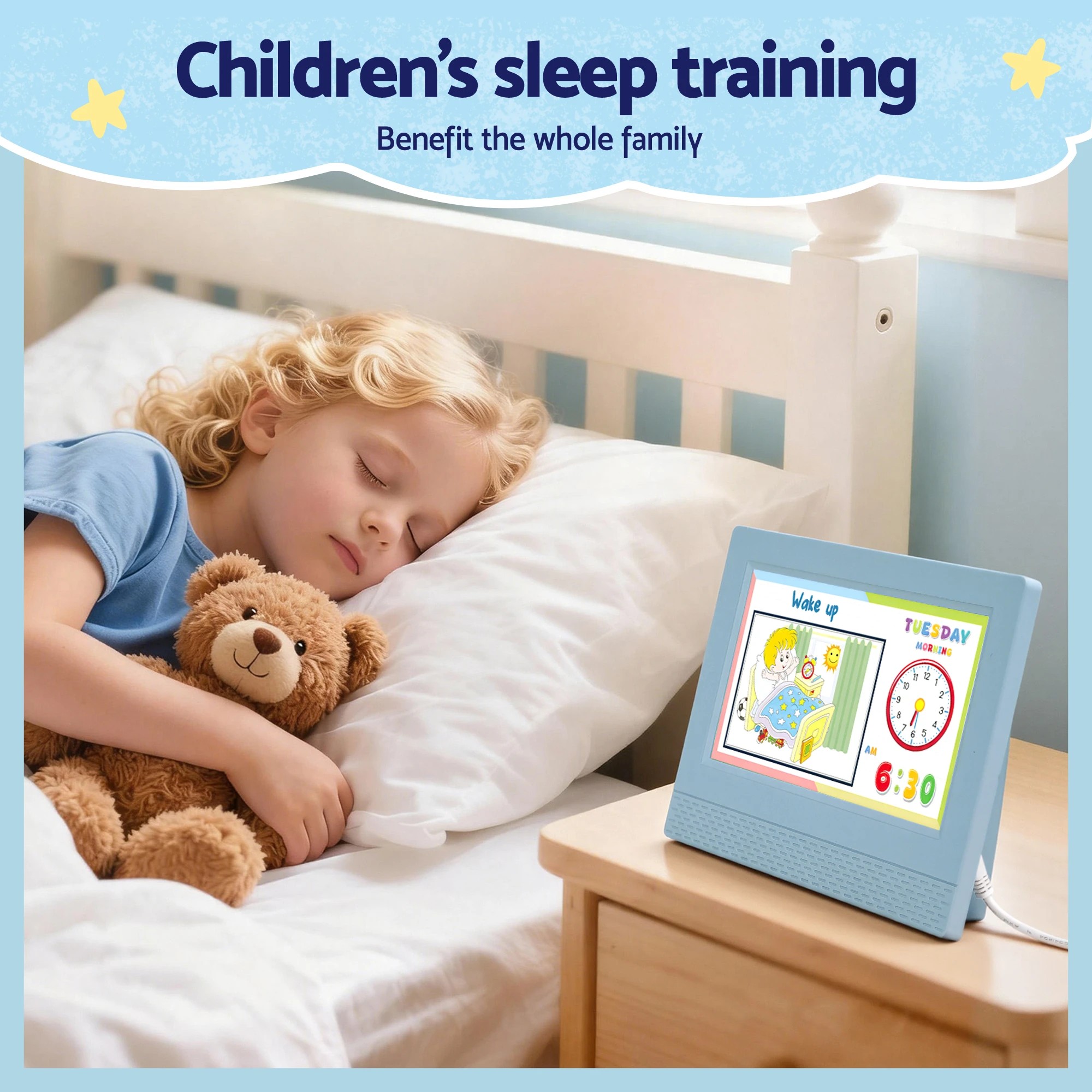 4 Artiss 7" Digital Day Clock Calendar Alarm LCD Children Sleep Trainer Clocks - Blue, 4 of 9