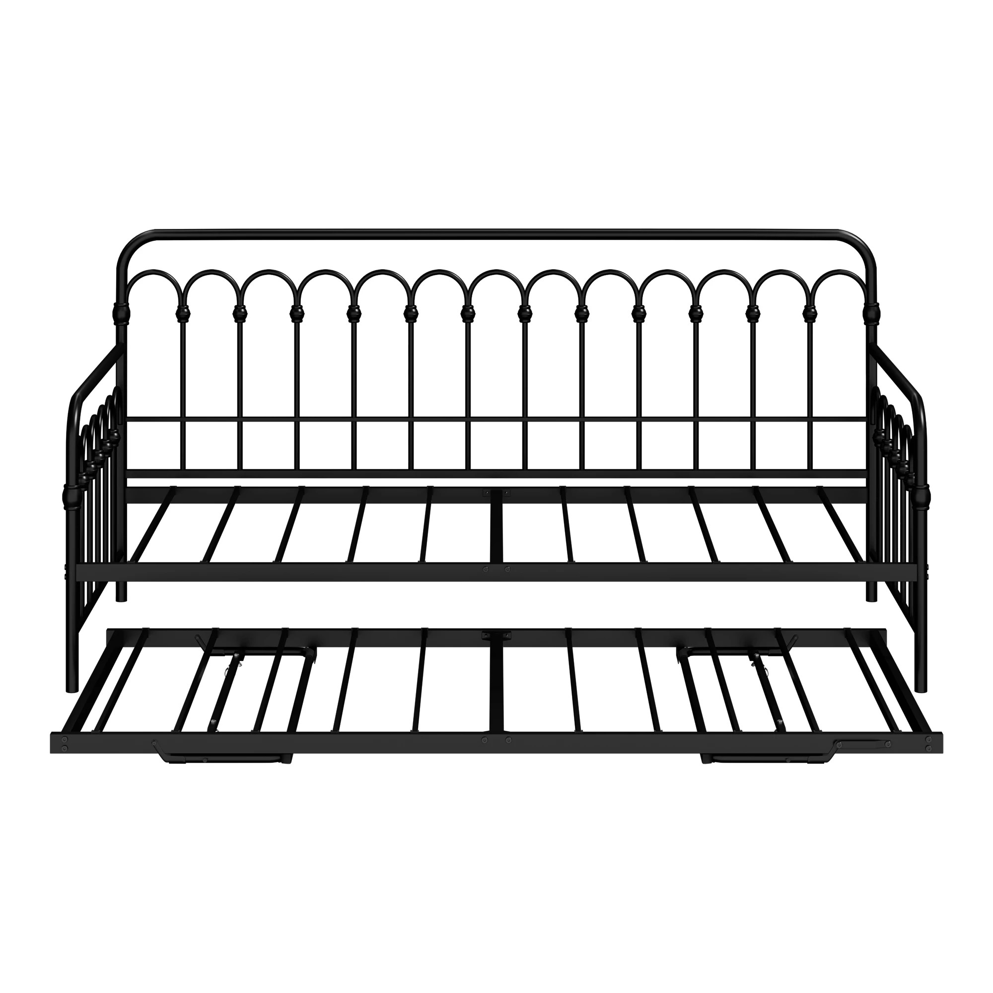 6 Oikiture Trundle Bed Frame Daybed Single Size Base Metal Single Beds X2
 - Black, 6 of 9