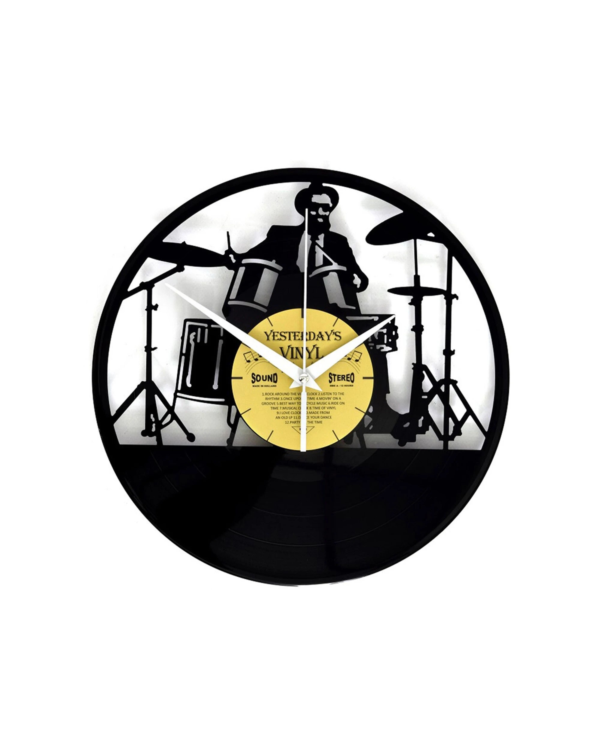 1 Yesterday's Vinyl Record Music Lover 30cm Memorabilia Clock Drummer - Black, 1 of 1