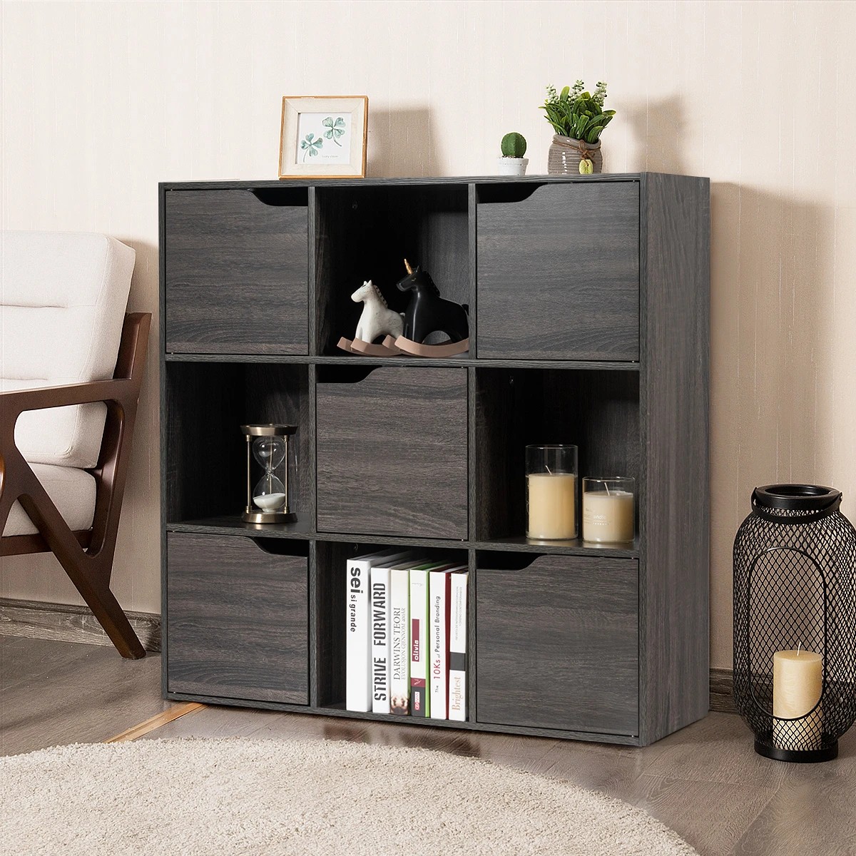 3 Costway Bookcase 9-Cube Storage Cabinet Organizer Display Shelf Bookshelf - Grey, 3 of 4