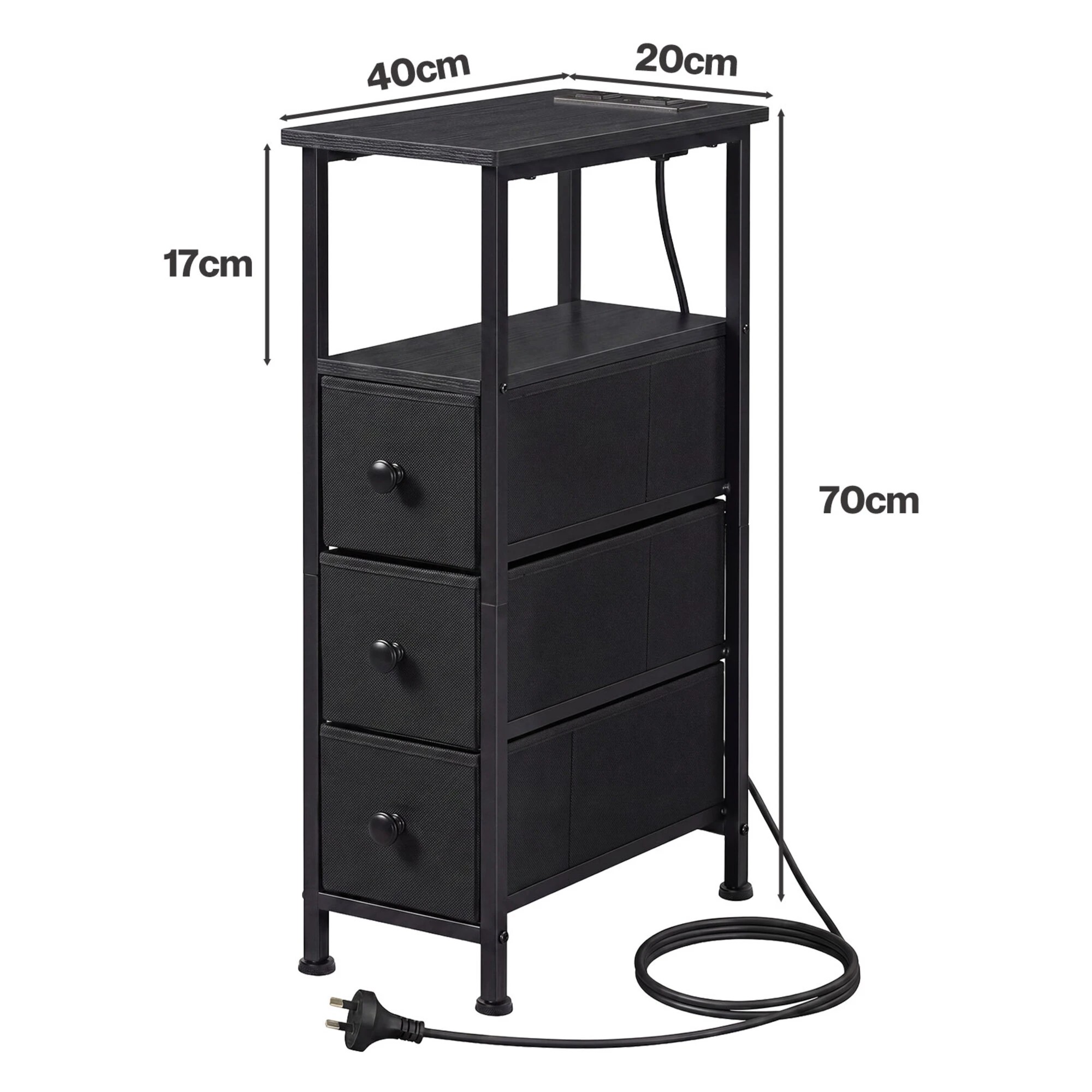 3 Levede Bedside Table Slim Bedside Table with LED Charging Station, 3 of 7