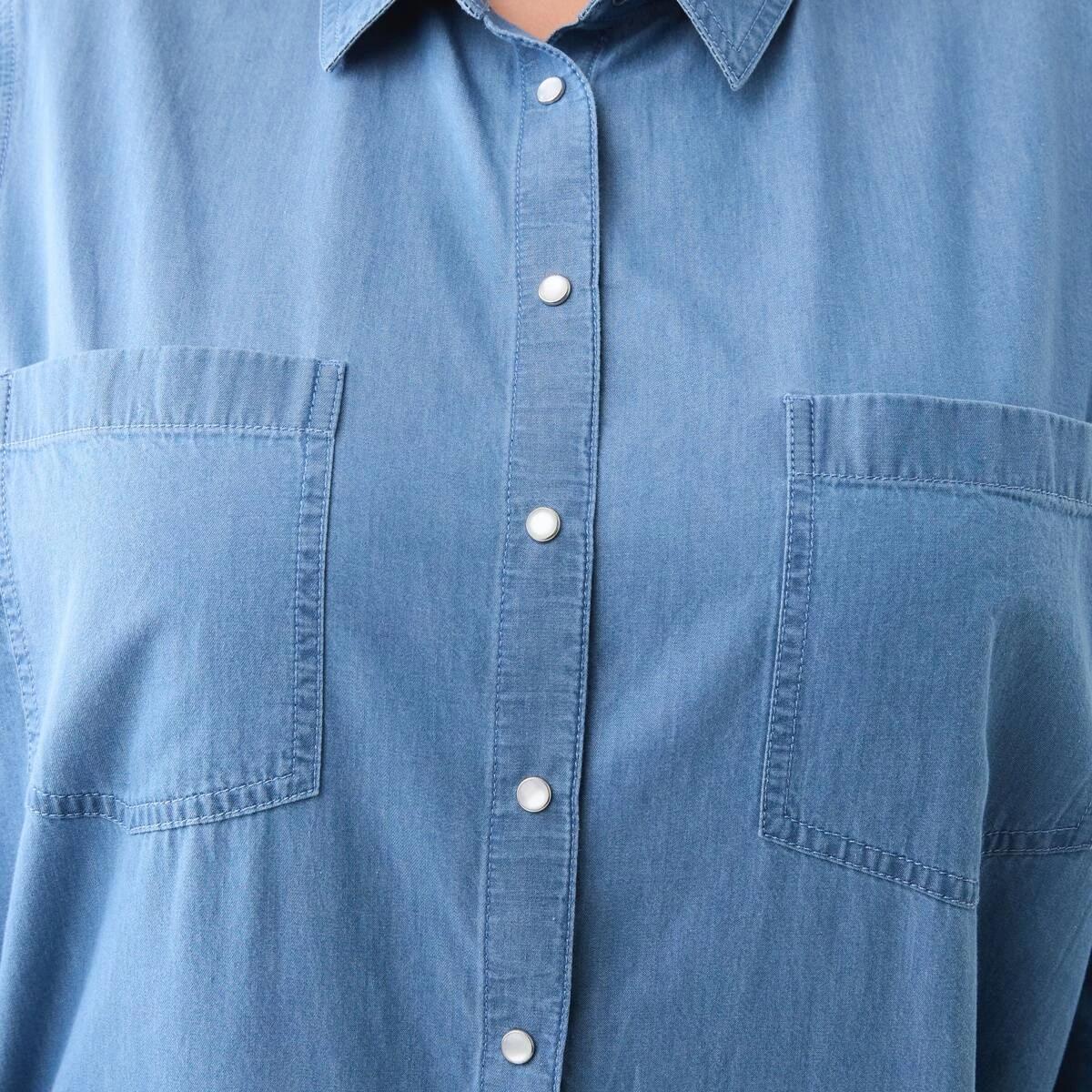 5 Curve Long Sleeve Denim Shirt Mid Wash, 5 of 5