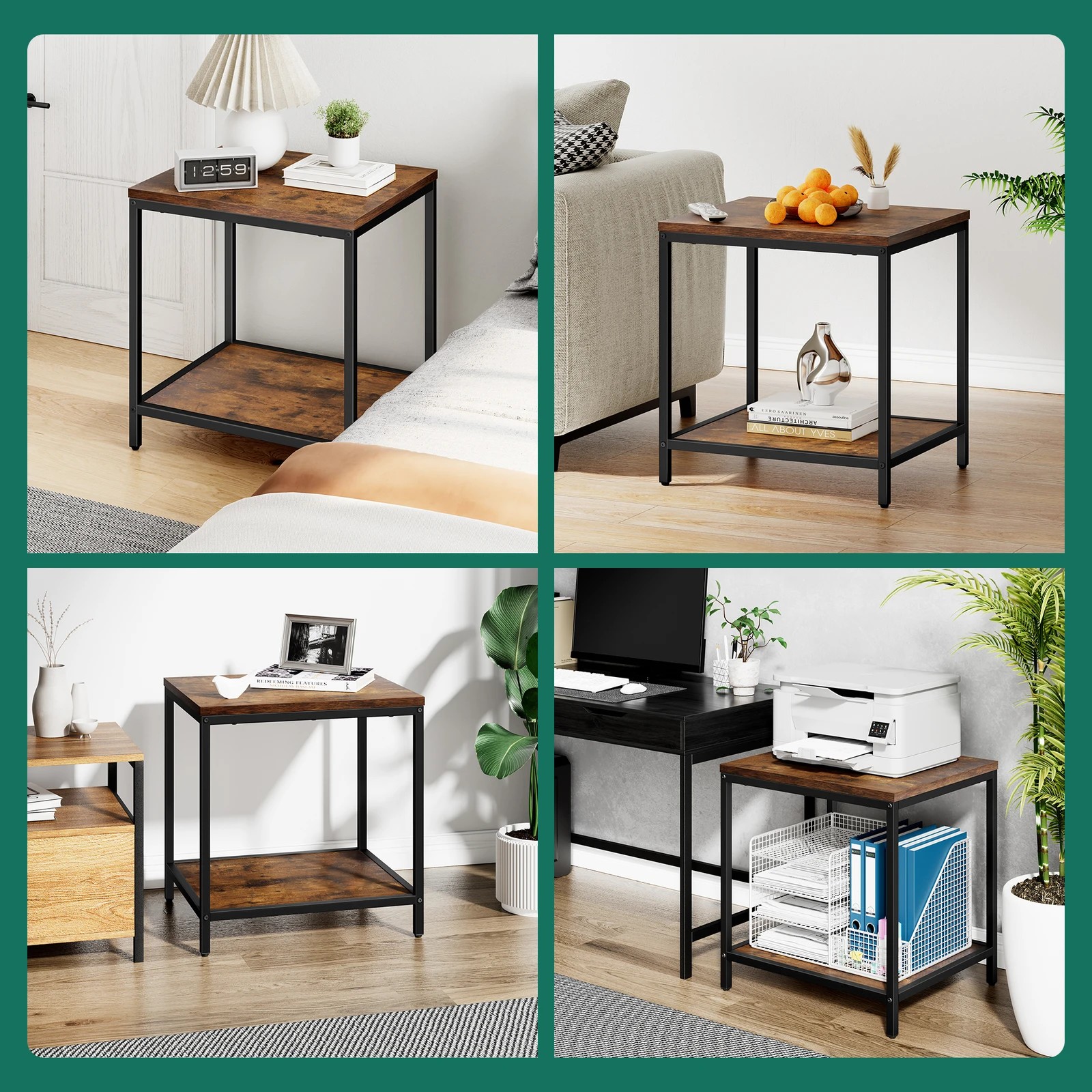 8 Alfordson Coffee Table 2-tier Side Table Industrial - Oak, 8 of 9