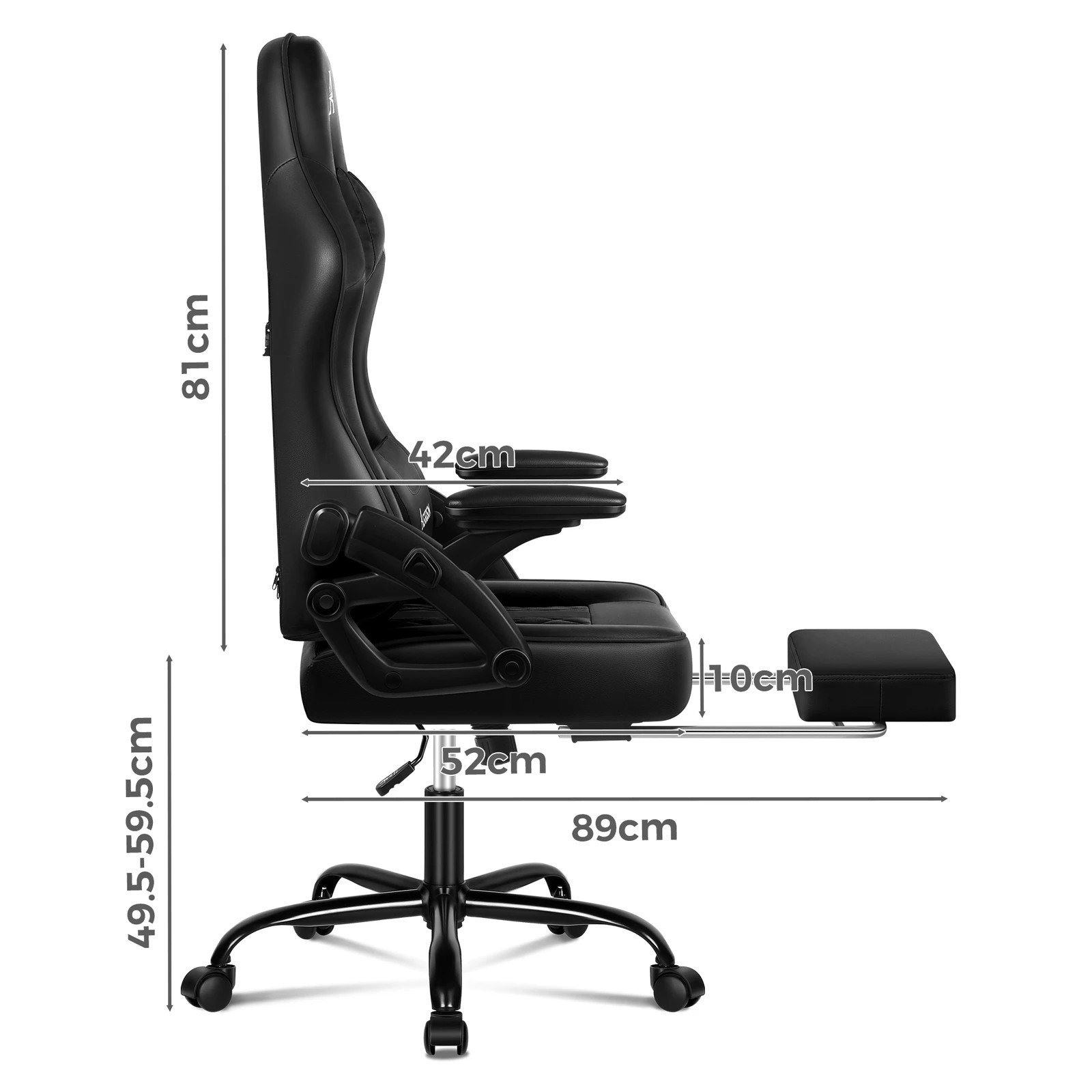 10 Alfordson Gaming Office Chair Massage Computer Footrest Seat Leather - All Black, 10 of 10
