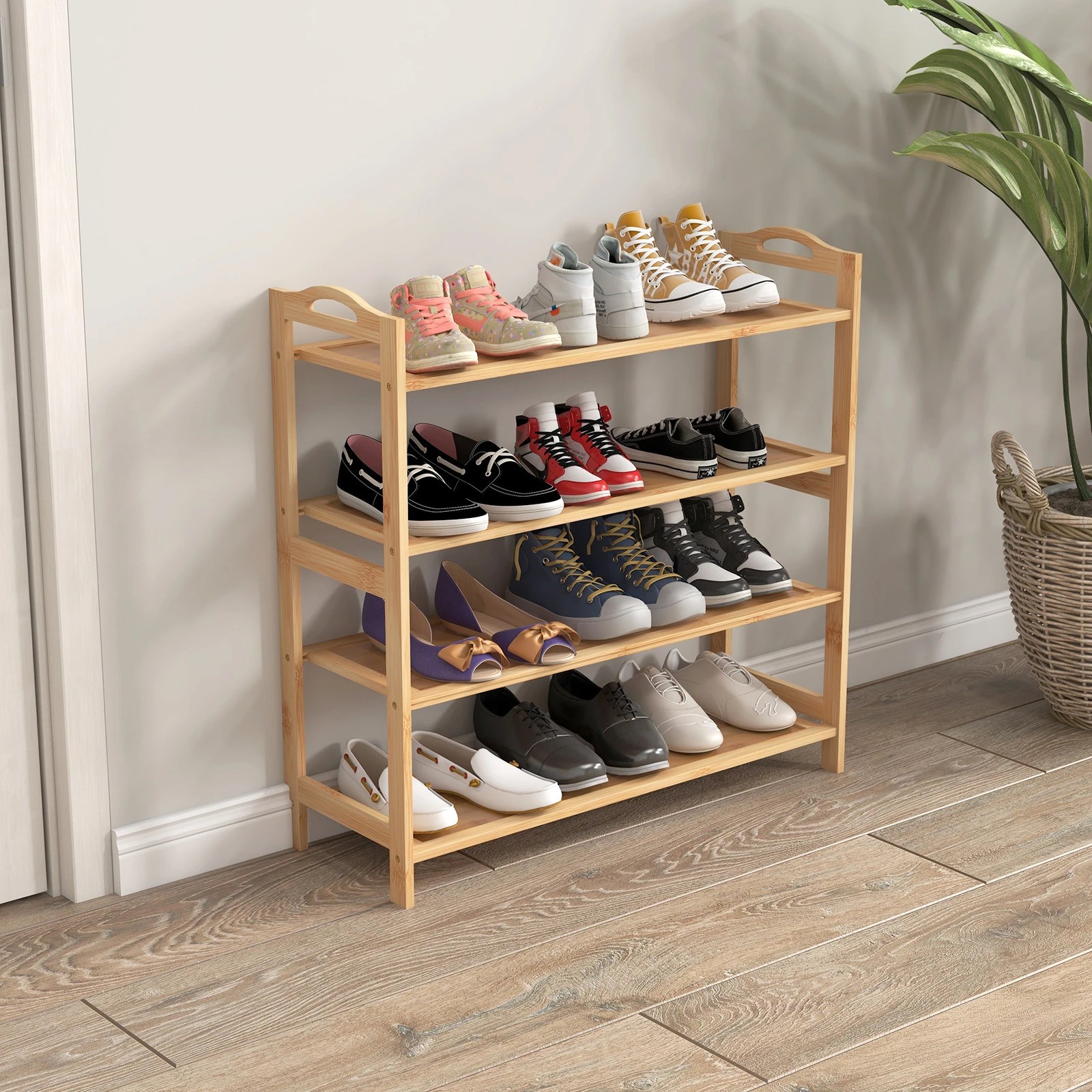 1 Casa Decor 4-Tier Bamboo Shoe Rack, Durable, Space Saving, Stylish Storage - Oak - Brown, 1 of 10