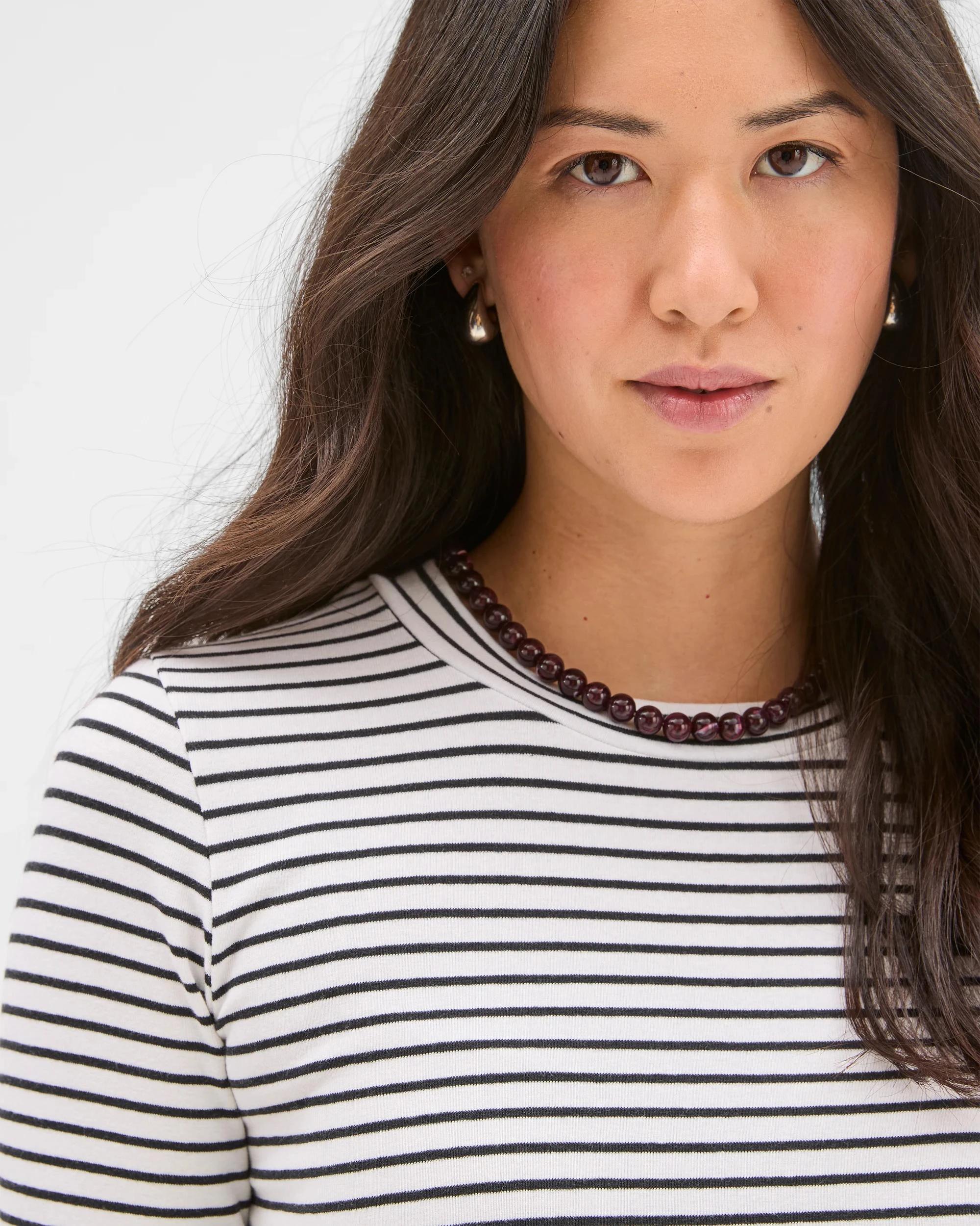 7 Target Woman Soft Touch Long Sleeve Striped T-Shirt CLOUD DANCER/BLACK, 7 of 8