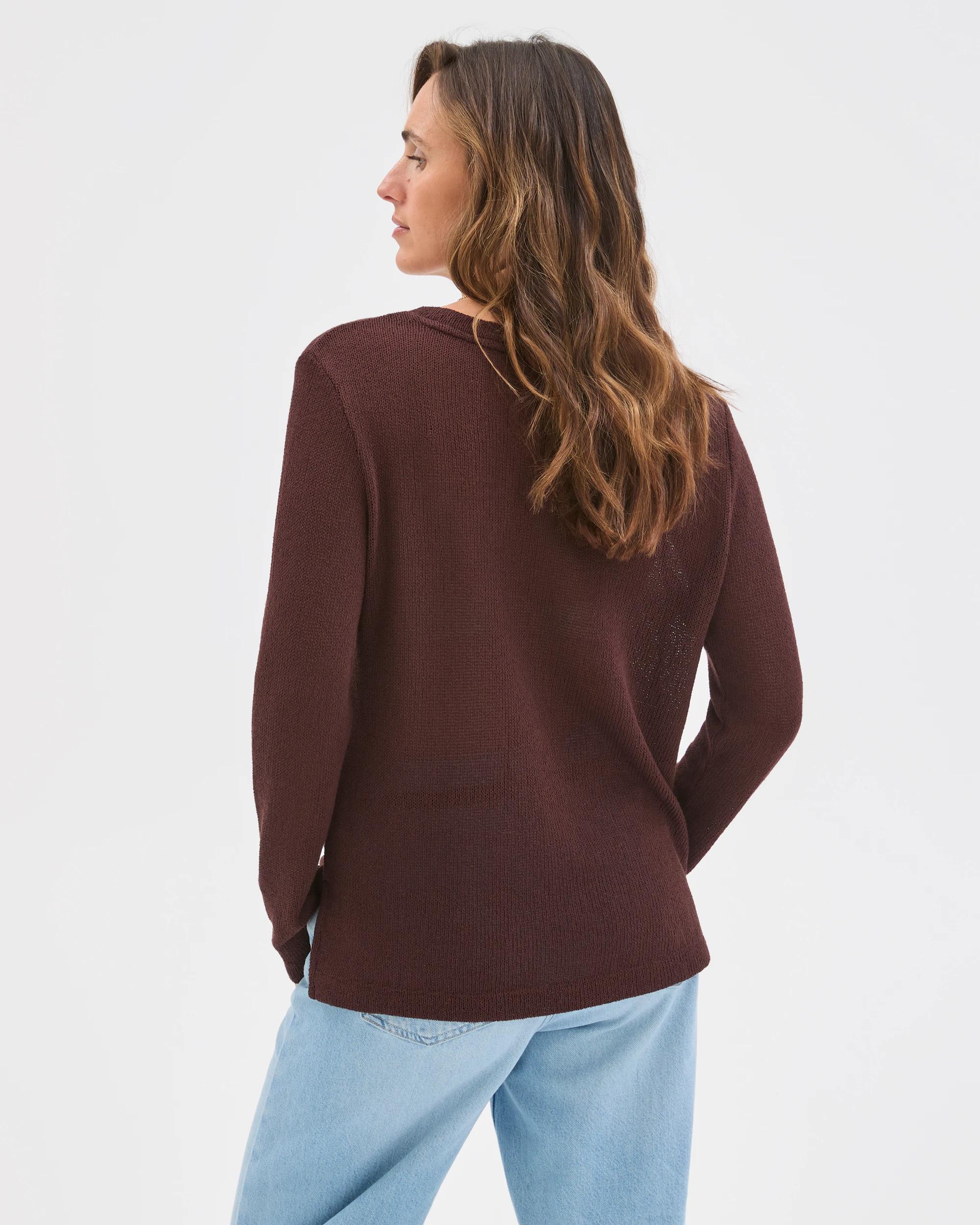 7 Target Woman Australian Cotton Blend Long Sleeve Step Hem Textured Knit Top CHOCOLATE PLUM, 7 of 7