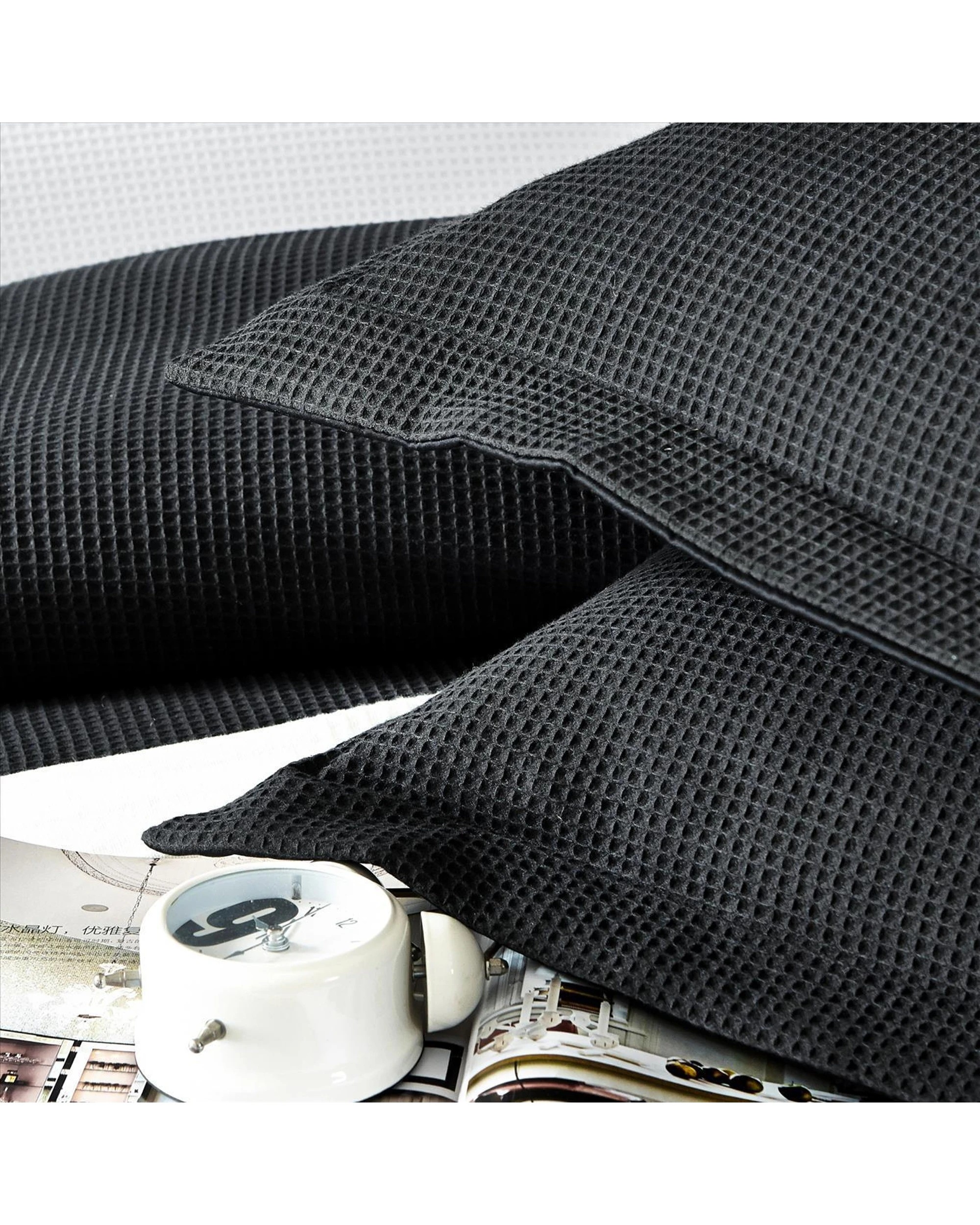 4 Cotton More 100% Premium Cotton Waffle Quilt Cover Set Queen - Black, 4 of 4