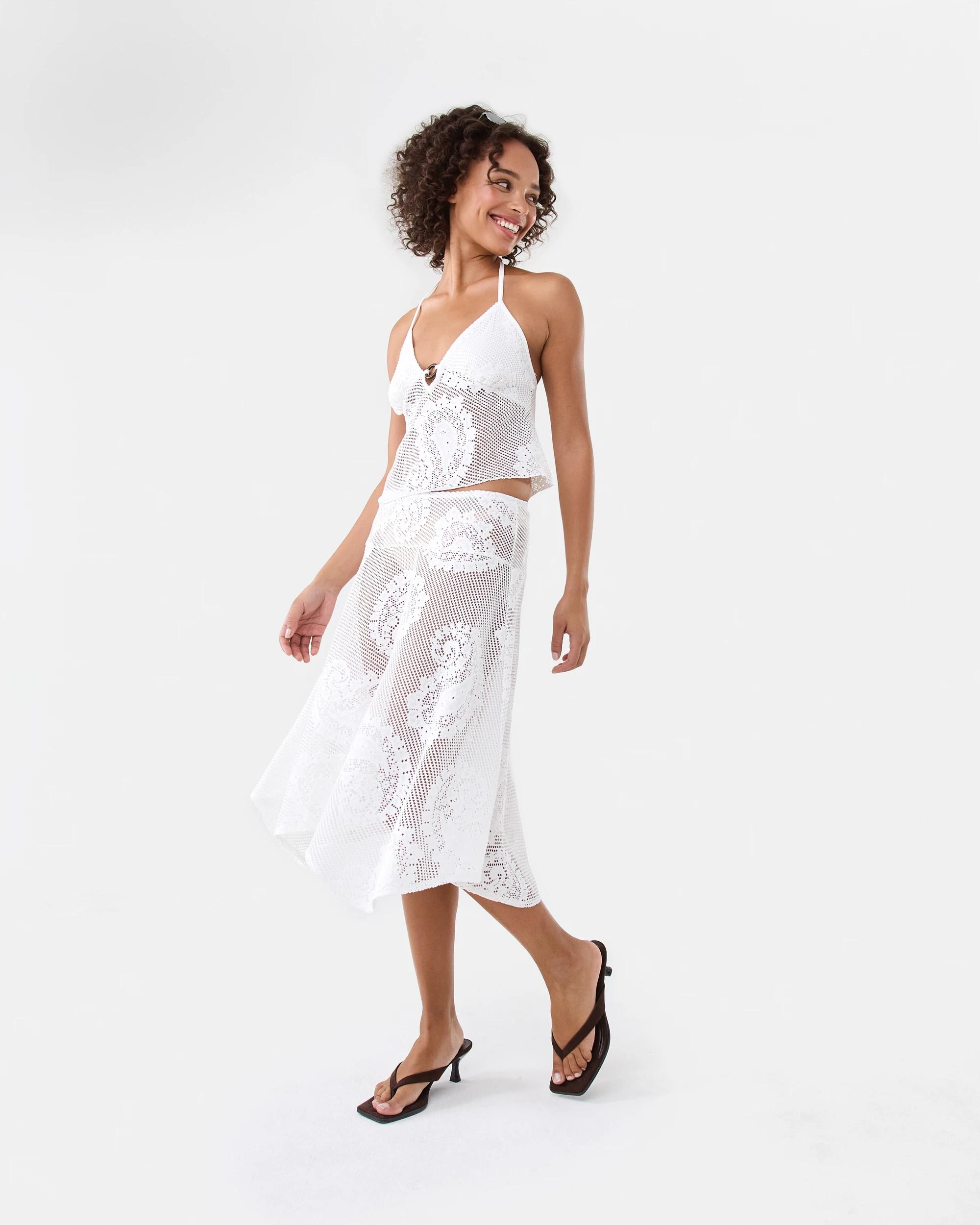 5 Sleeveless Jacquard Lace Top White, 5 of 10