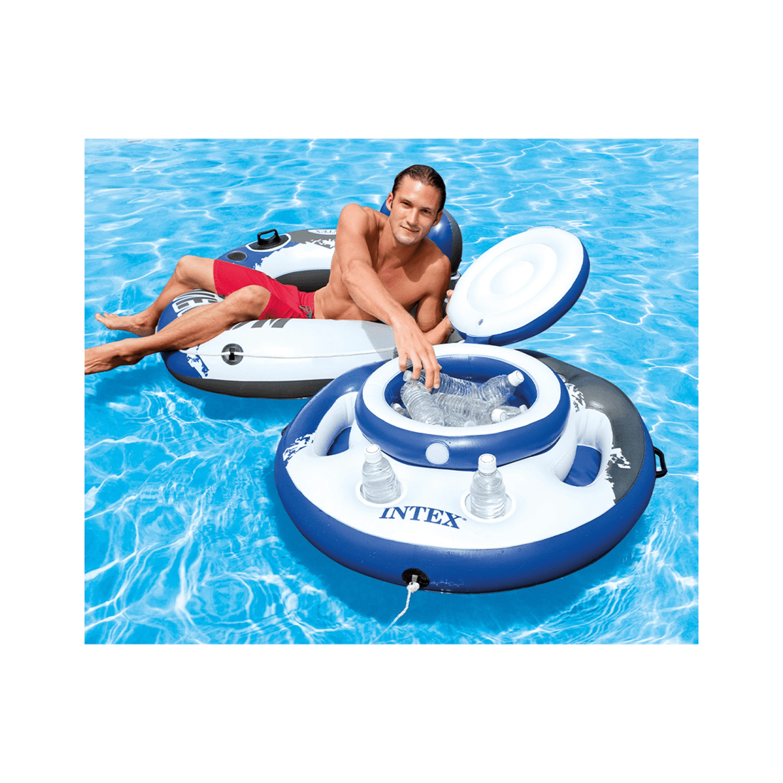 2 Intex Megachill 89cm Inflatable Floating Pool Cooler With Cup Holders - Blue, 2 of 2