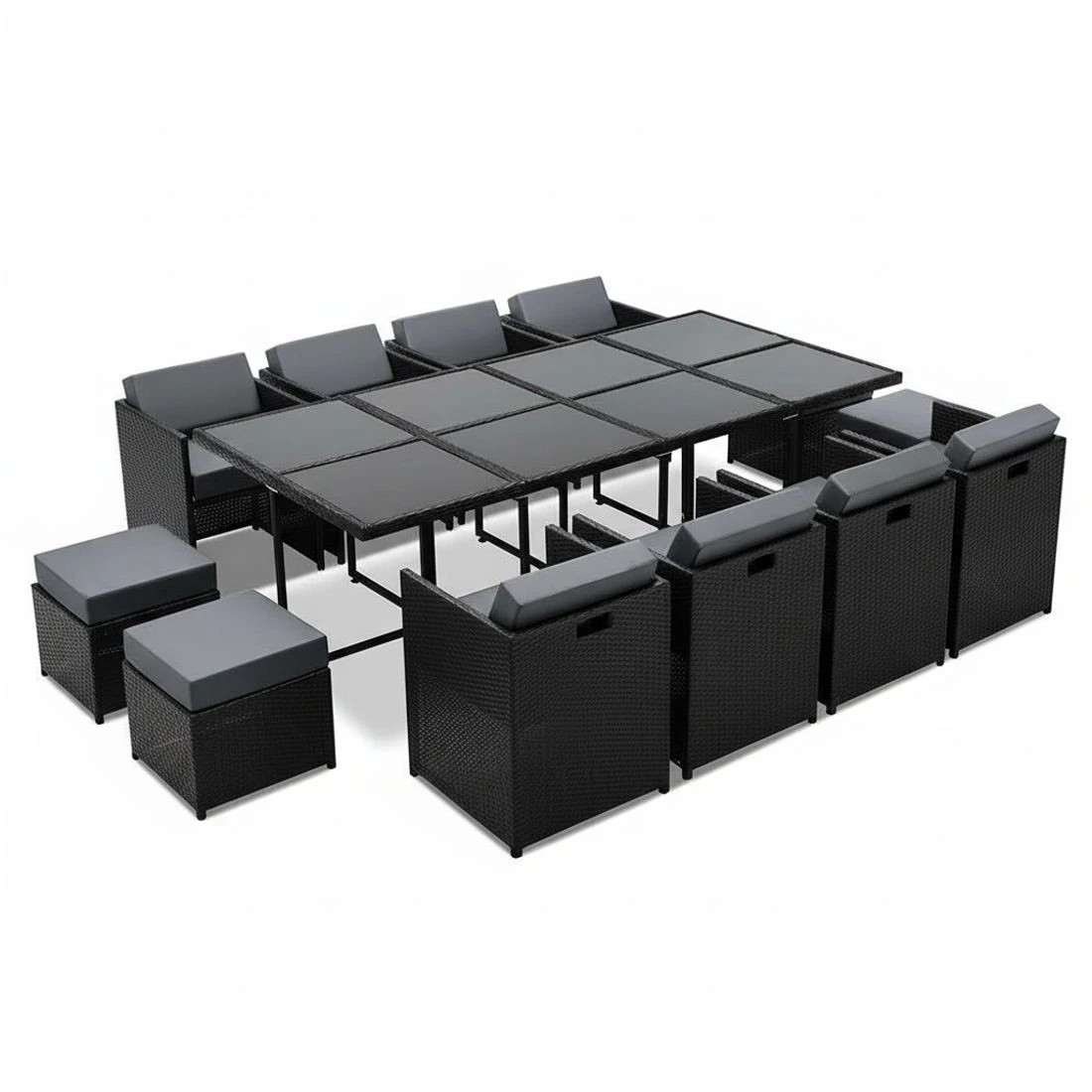 7 Gardeon Outdoor Dining Set 13 Piece Wicker Table Chairs Setting - Black, 7 of 8