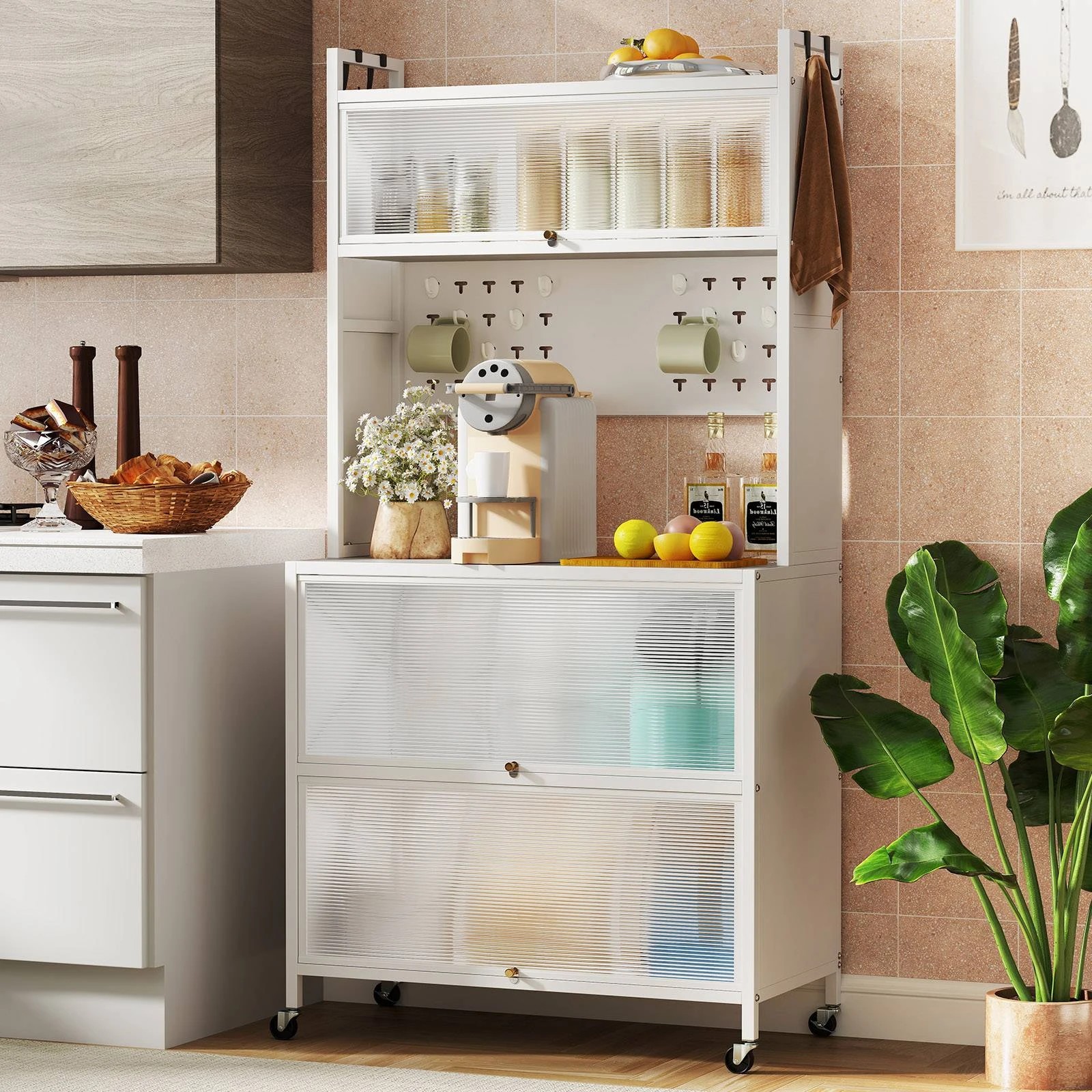 3 Costway 5-Tier Kitchen Bakers Rack w/Wheels White, 3 of 5