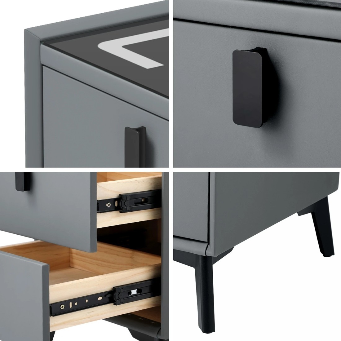 4 Oikiture Set of 2 Smart Bedside Tables Wireless Charging LED Nightstand Drawers - Grey, 4 of 7