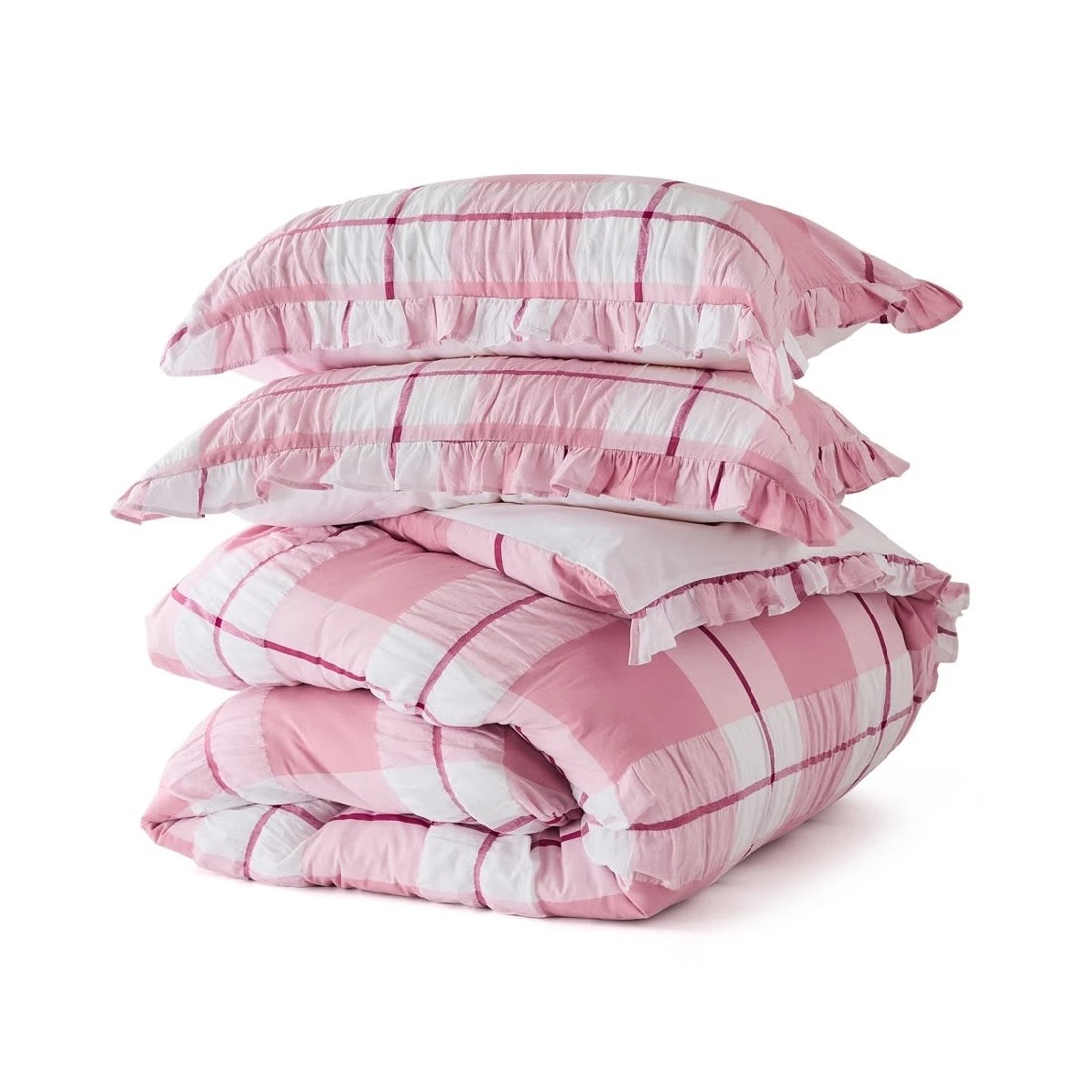 5 Check Seersucker Cotton Quilt Cover Set - Single Bed, Pink, 5 of 6