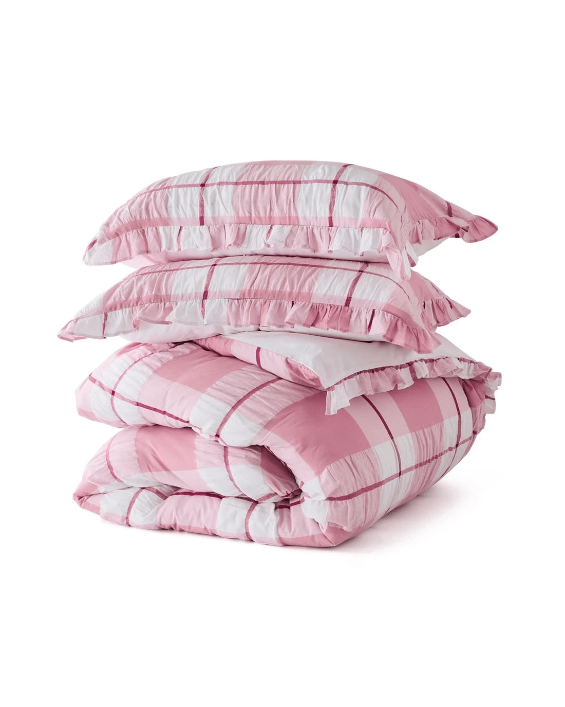 5 Check Seersucker Cotton Quilt Cover Set - Single Bed, Pink, 5 of 6